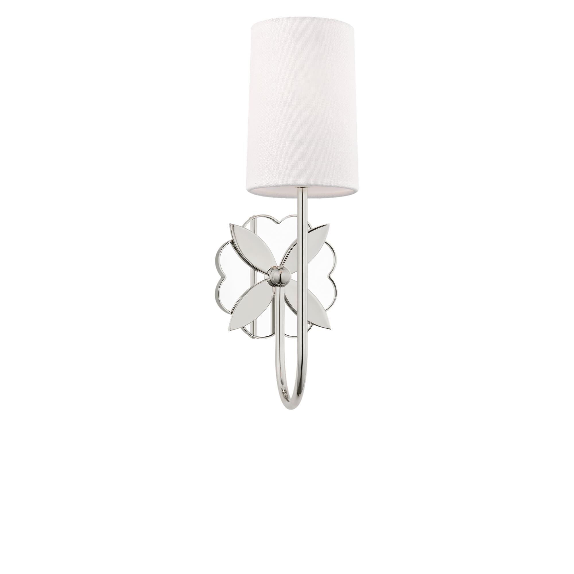 Shown in Polished Nickel finish and White Linen Fabric shade