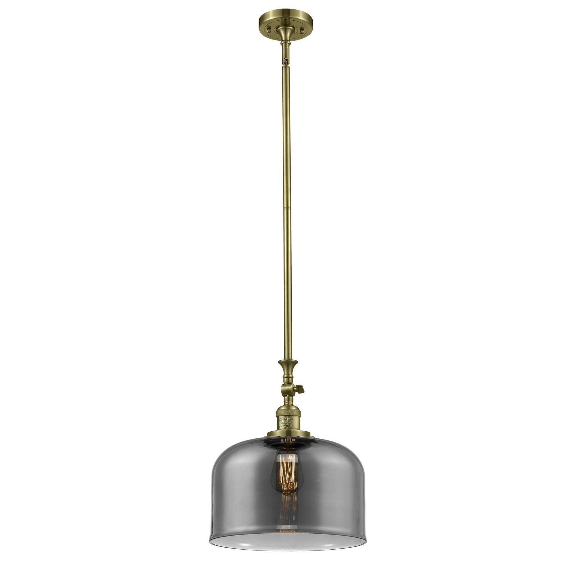 Shown in Antique Brass finish and Plated Smoke glass