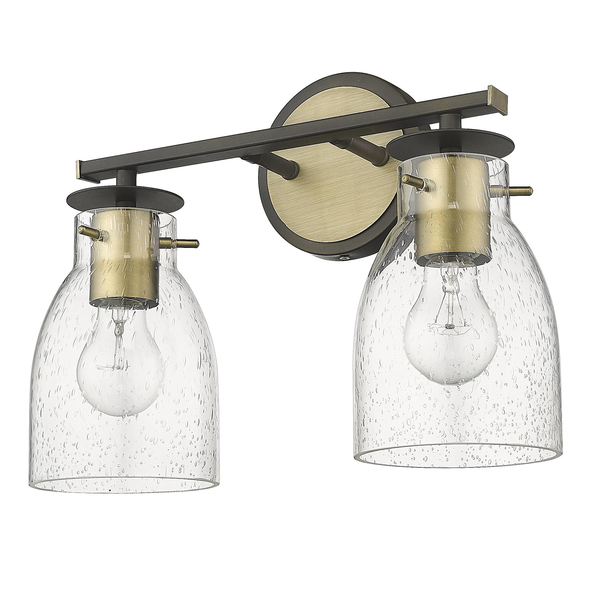 Shown in Oil Rubbed Bronze And Antique Brass finish and Clear Seedy Glass shade