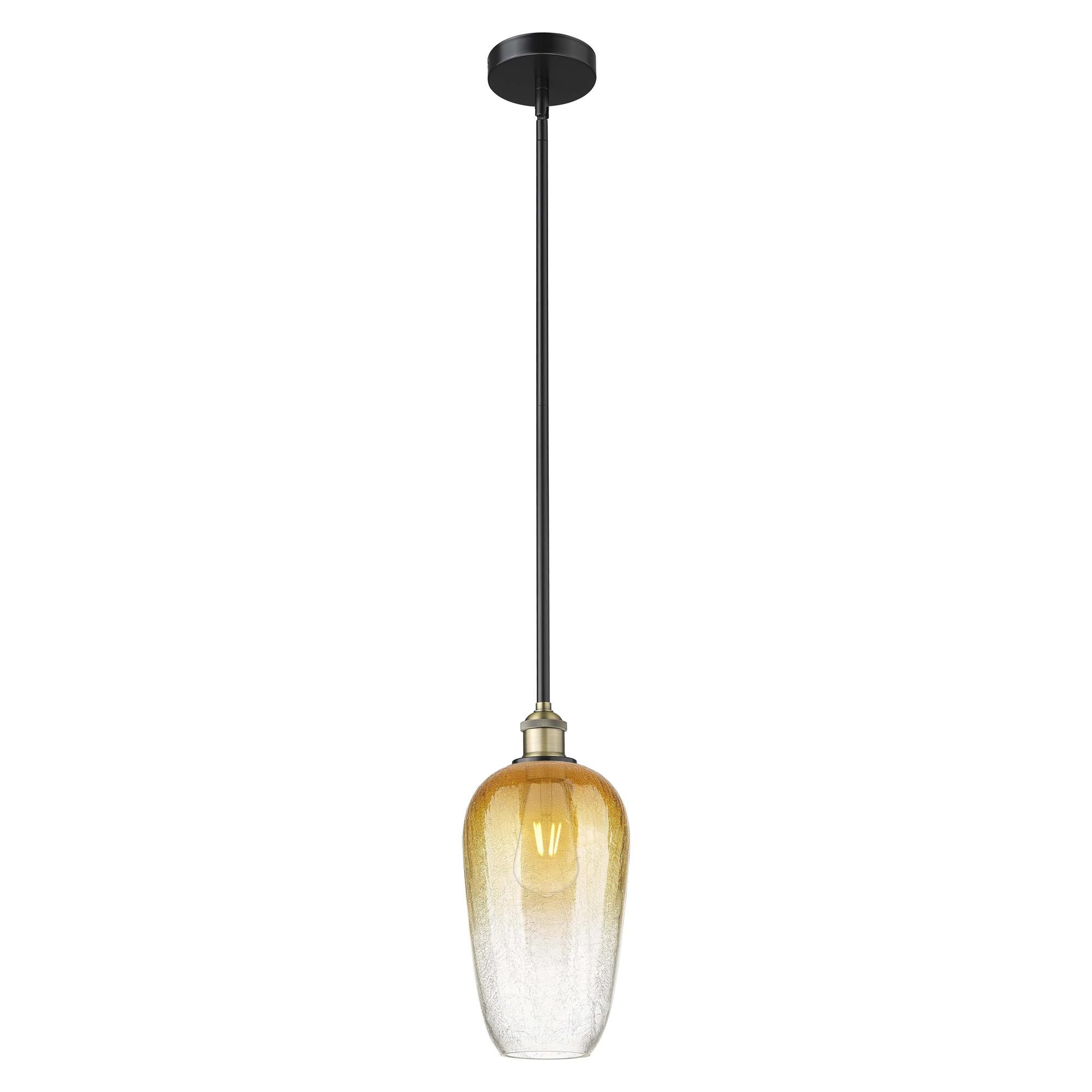 Shown in Black Antique Brass finish and Amber glass