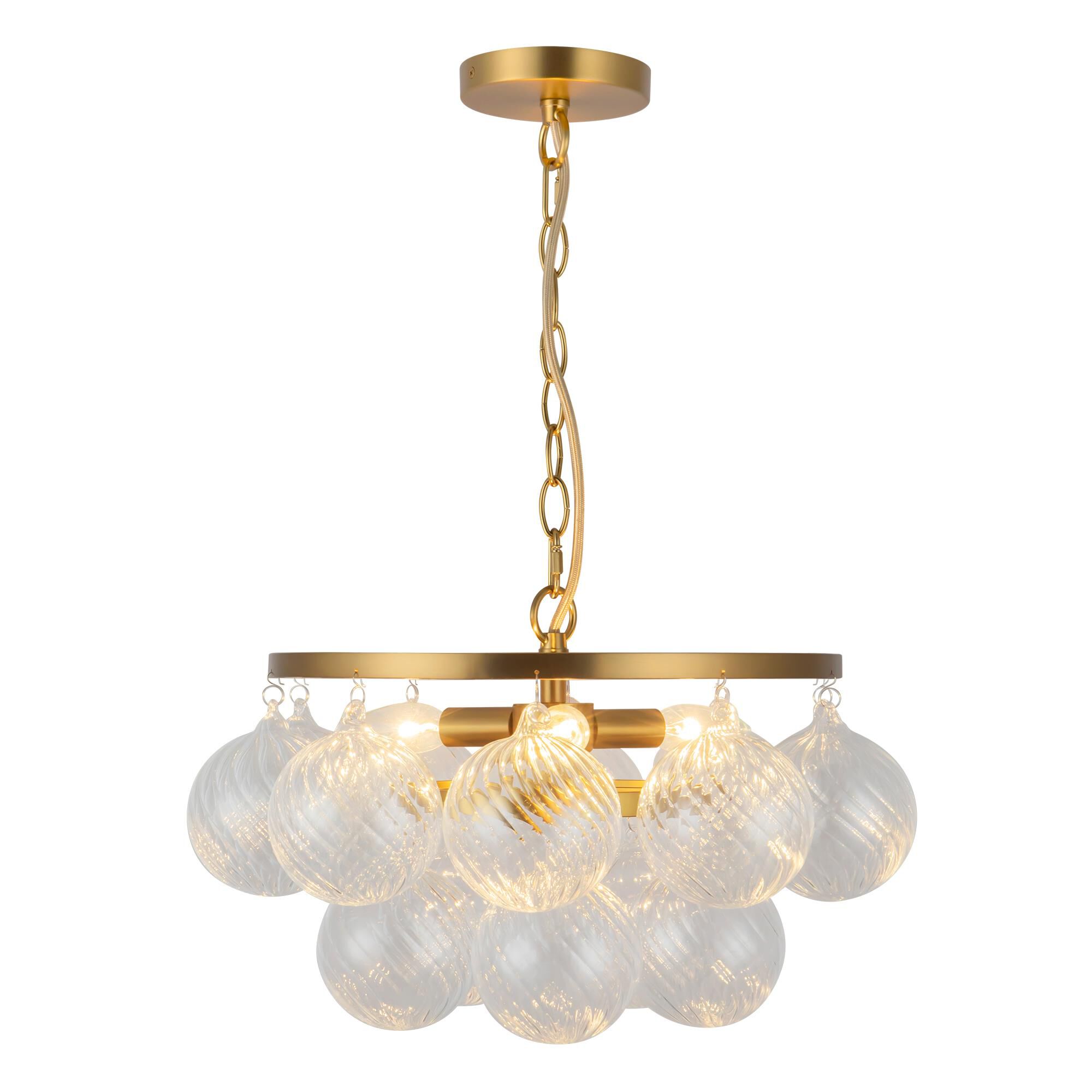 Shown in Brushed Gold finish and Clear Ribbed glass