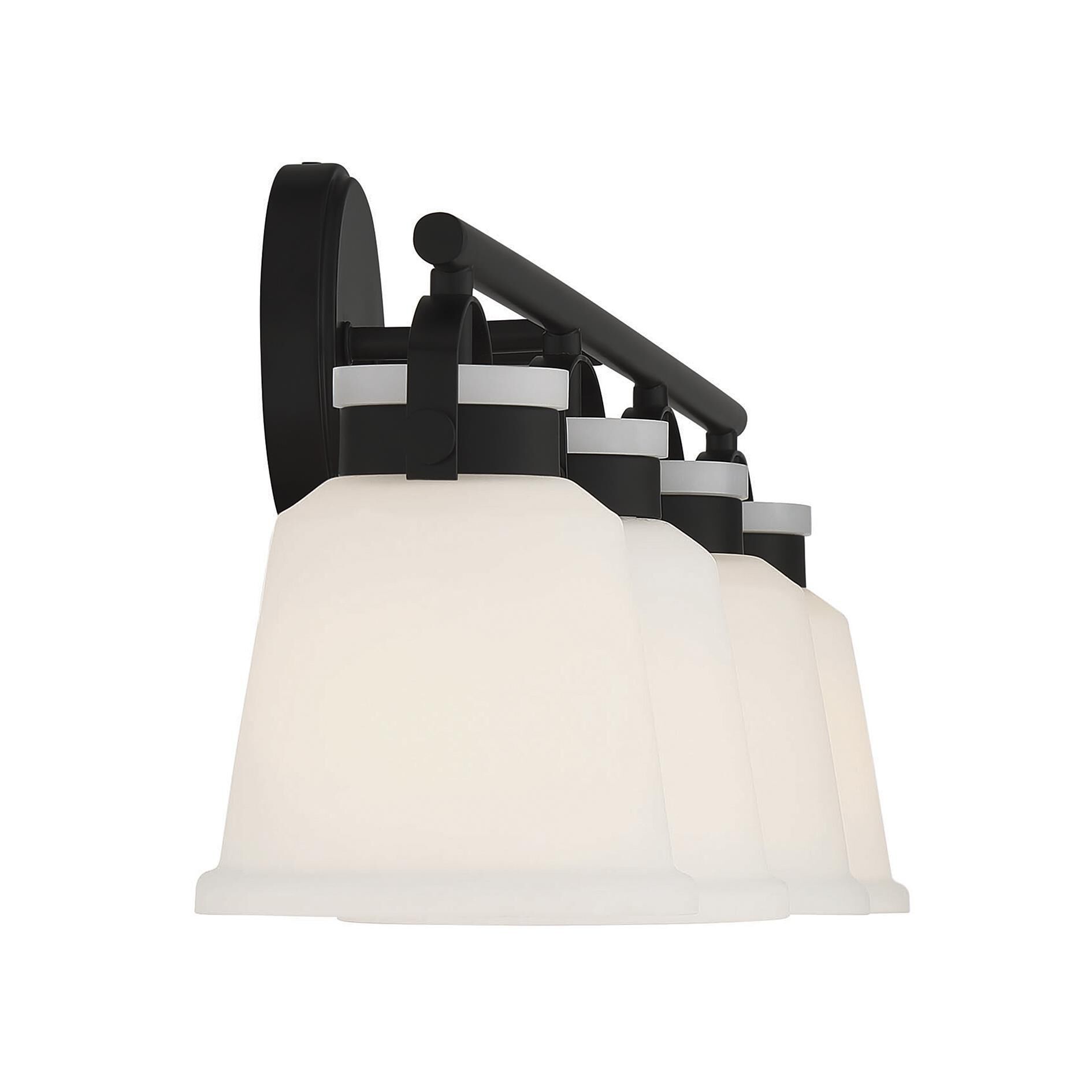 Shown in Matte Black finish and White Opal glass and Glass shade