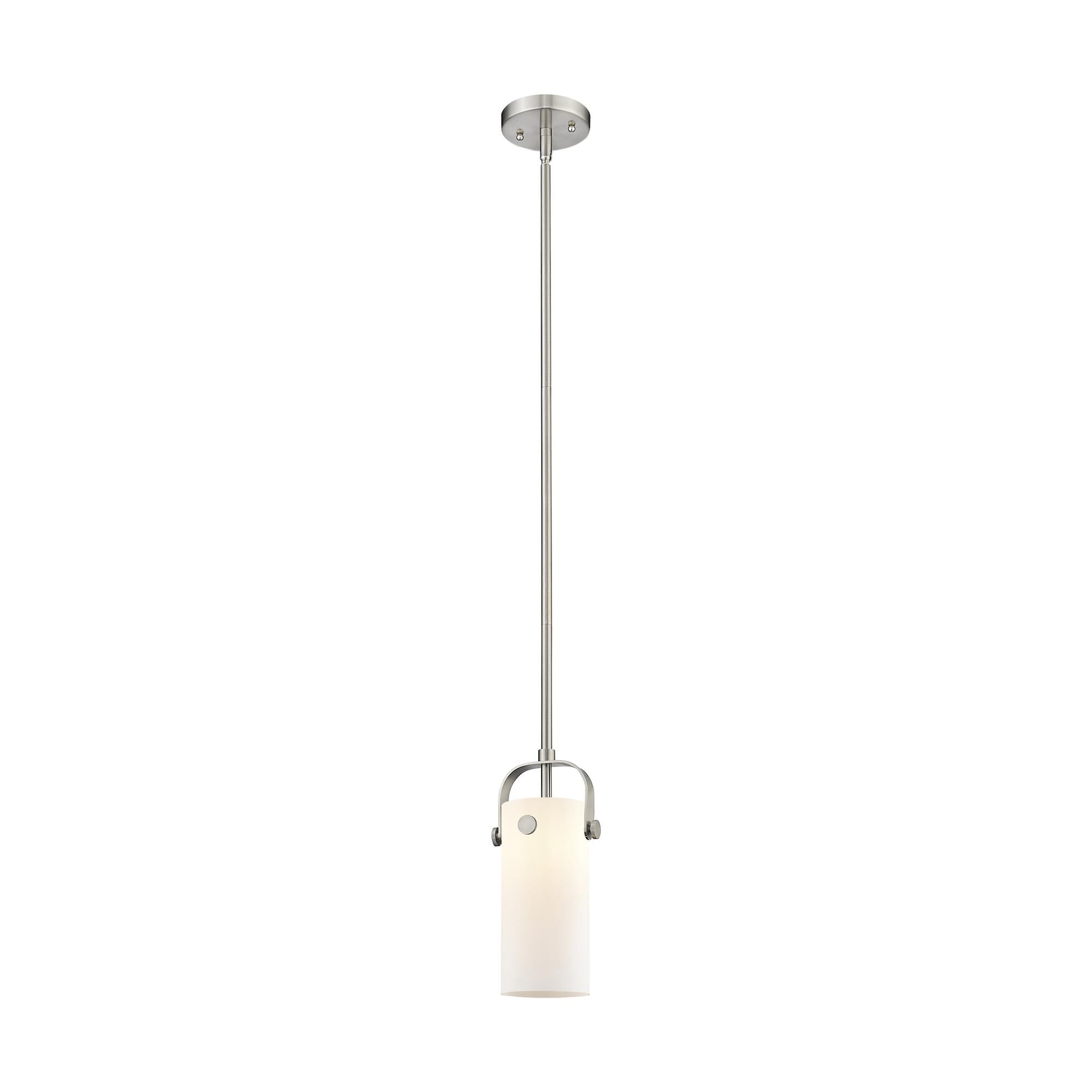 Shown in Satin Nickel finish and Matte White glass