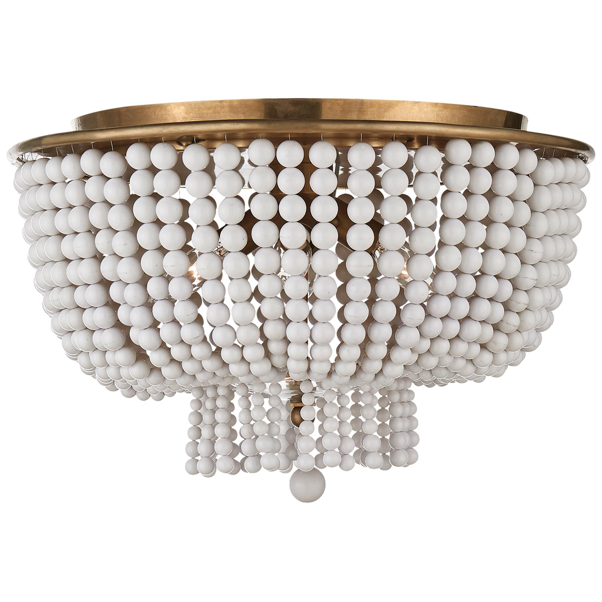 Shown in Hand-Rubbed Antique Brass finish and White Acrylic glass and White Acrylic Beads accent
