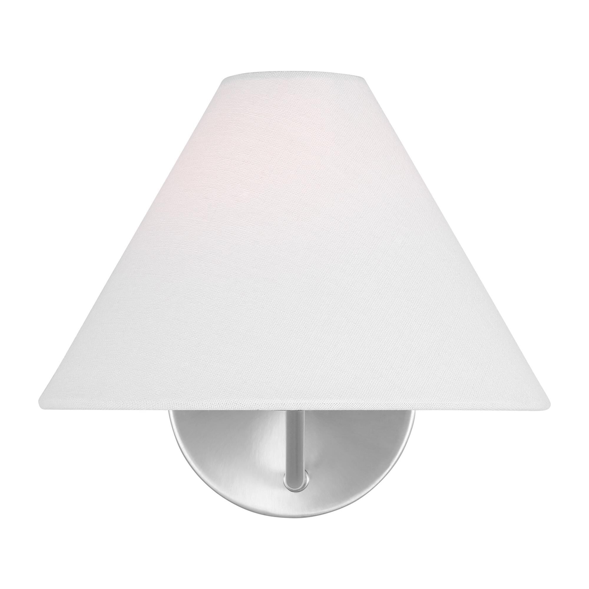 Shown in Brushed Steel finish and White Linen Fabric s shade