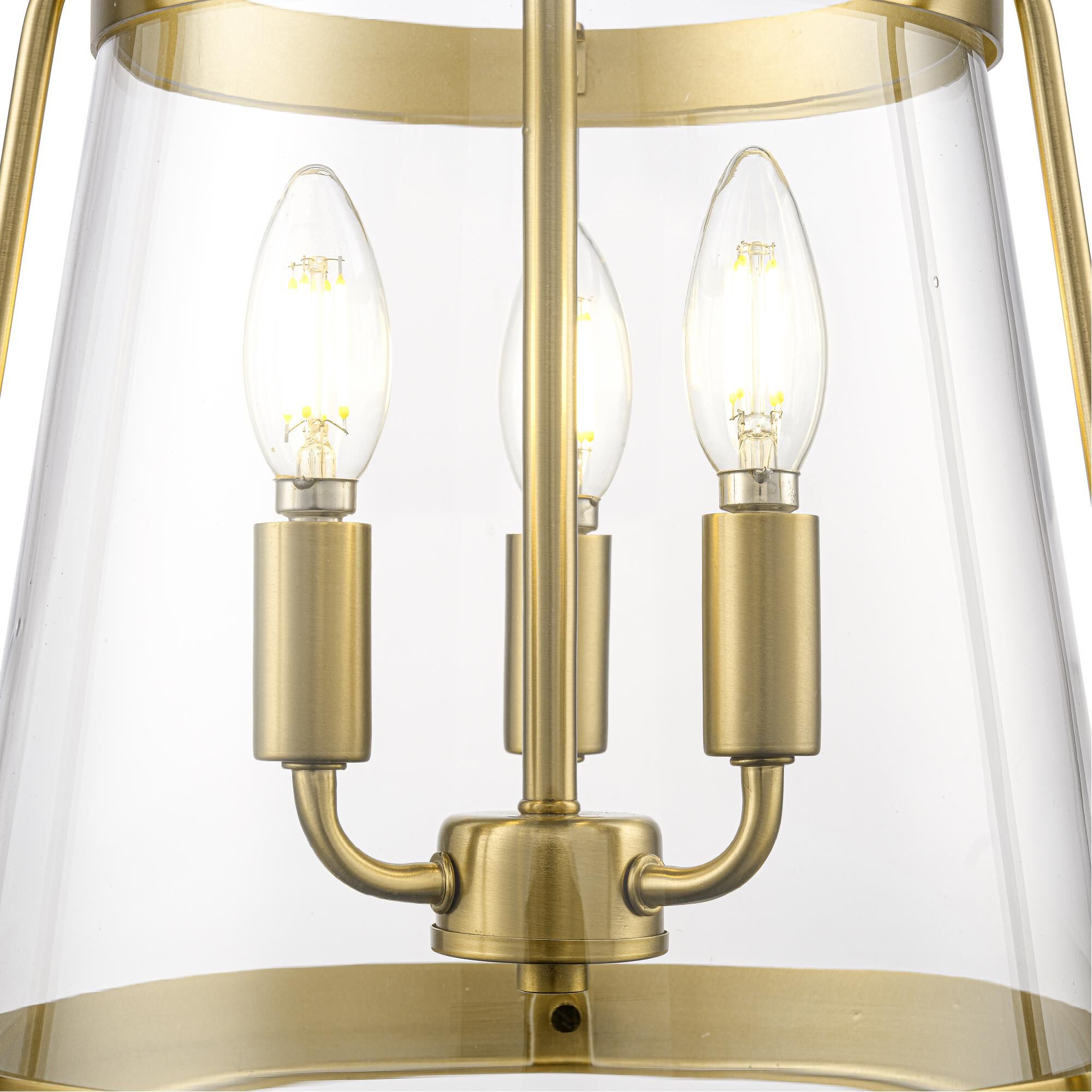 Shown in Vintage Brass finish and Clear glass