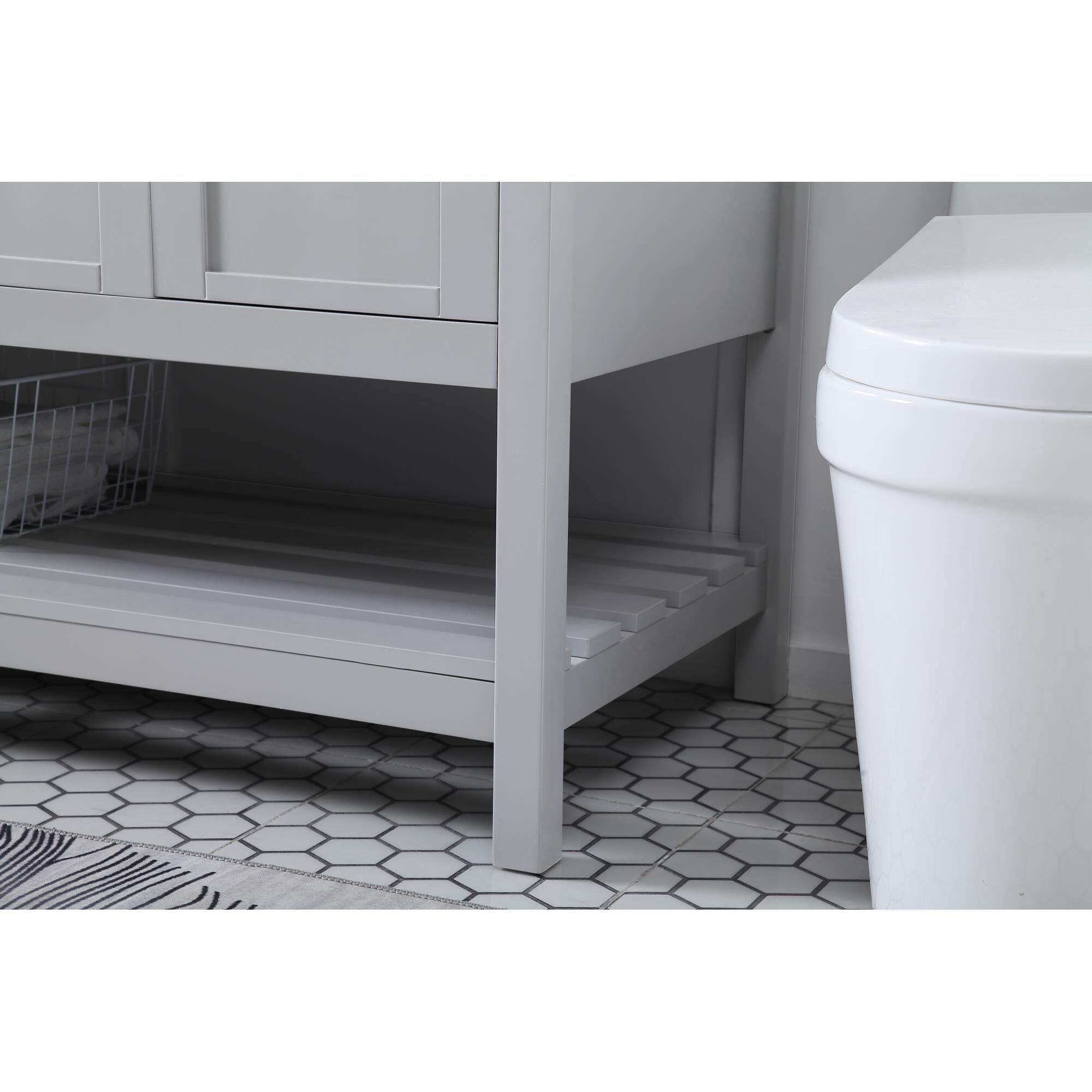 Shown in Gray And Brushed Nickel With Carrara White Marble finish