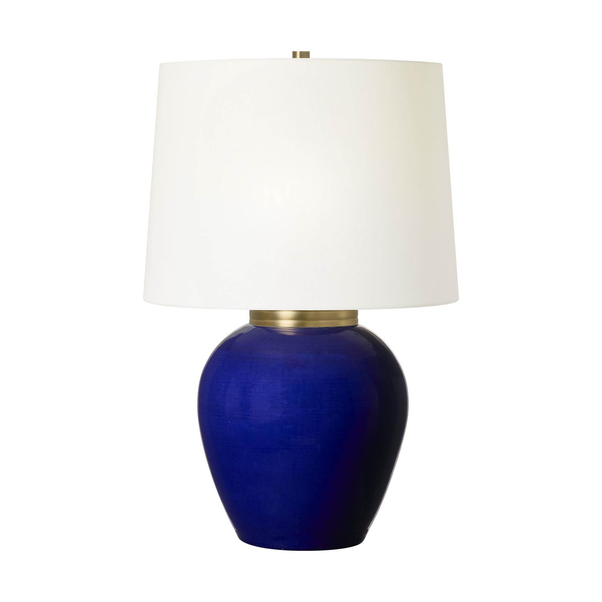 Shown in Crystal Cobalt finish and White Linen shade