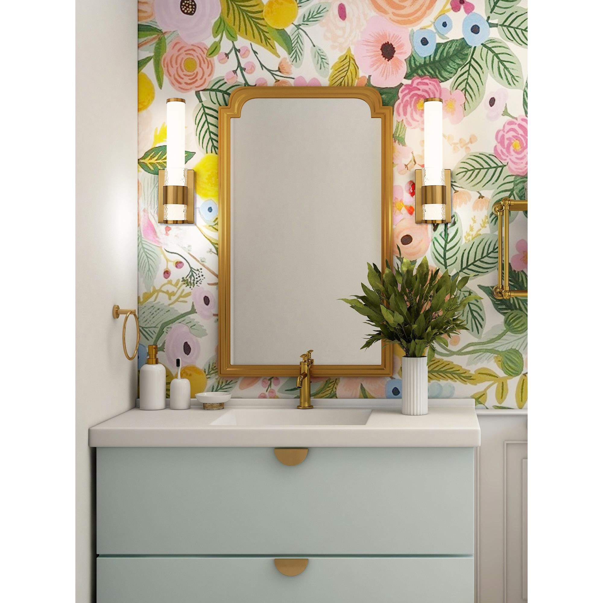 Shown in Modern Gold finish and Matte Opal glass and Matte Opal shade