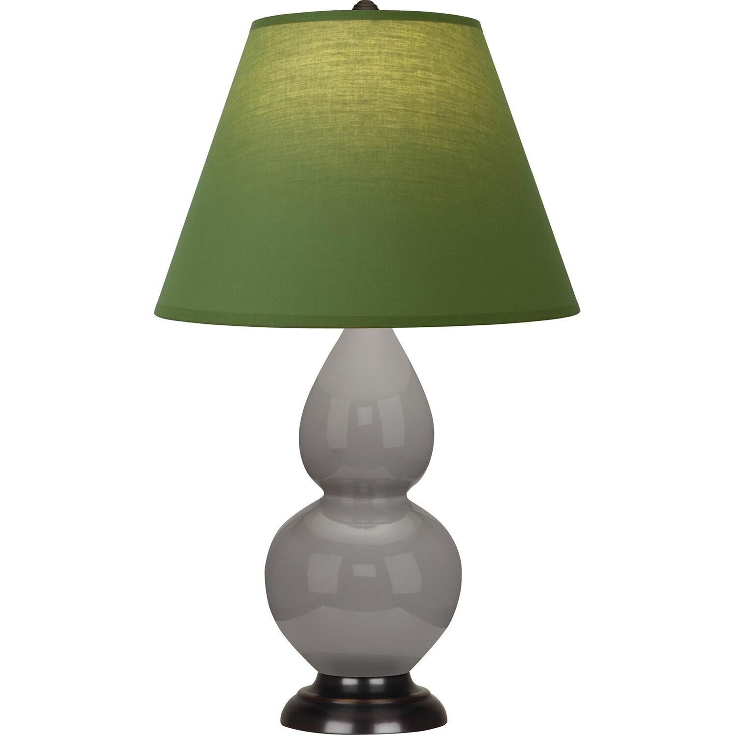Shown in Smokey Taupe finish and Tea Green and Taupe shade and Antique Natural Brass accent