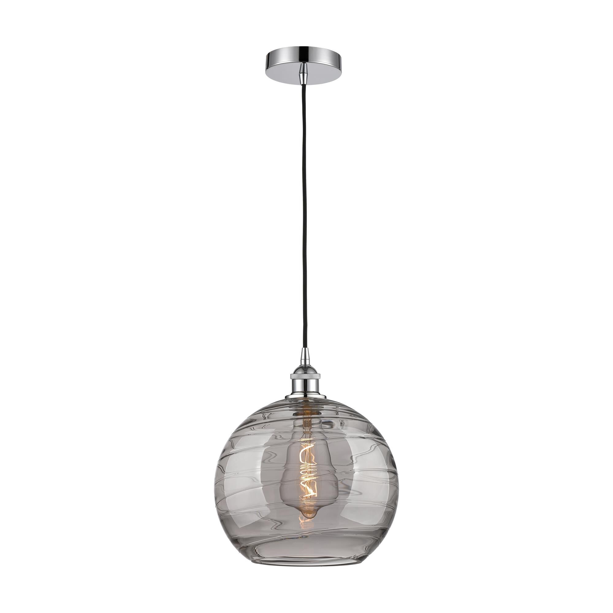 Shown in Polished Chrome finish and Light Smoke Deco Swirl glass