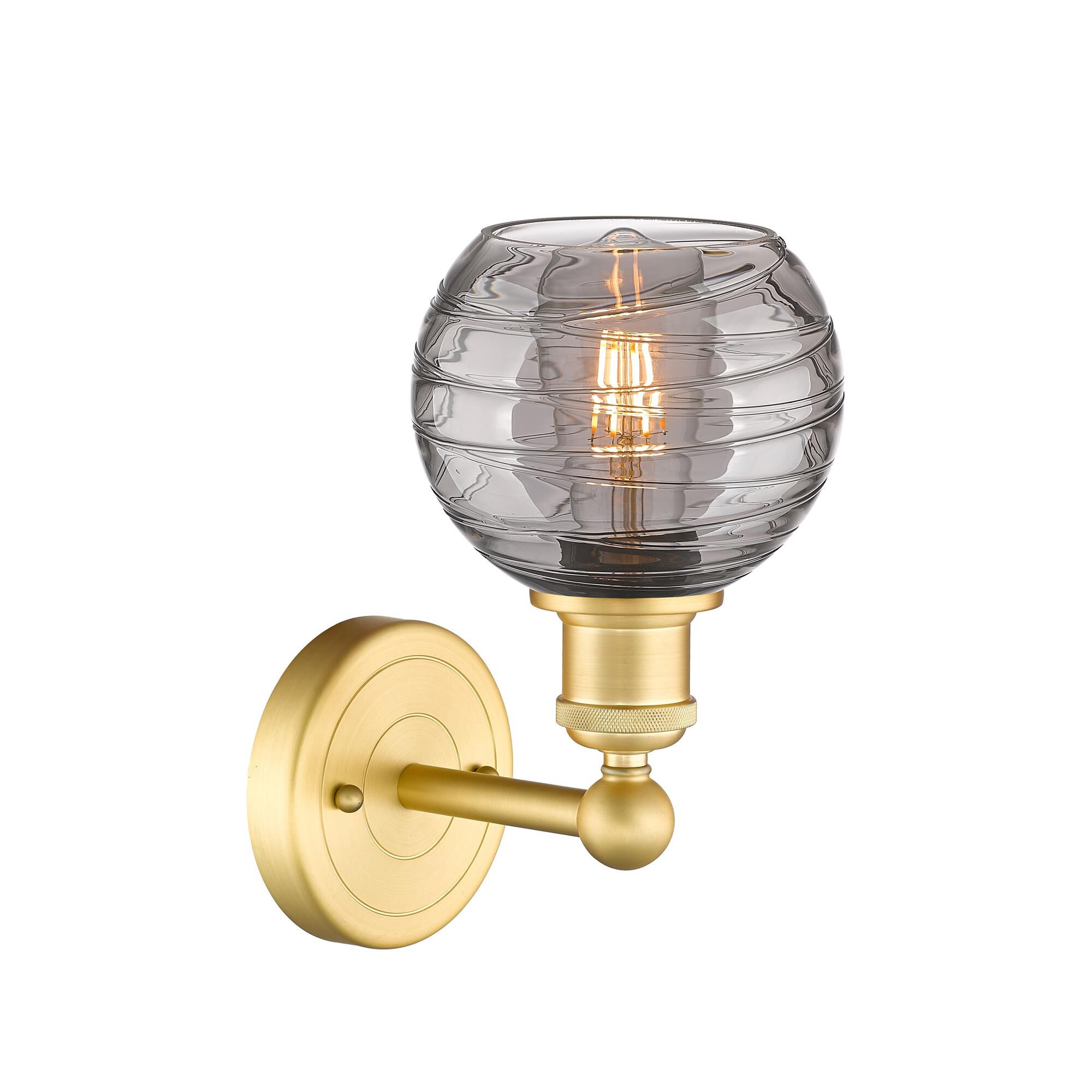 Shown in Satin Gold finish and Light Smoke Deco Swirl glass
