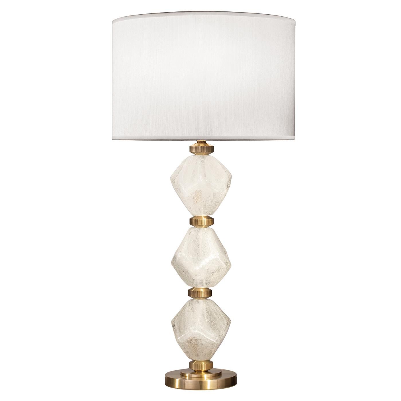 Shown in Brass finish and Beige Fabric shade