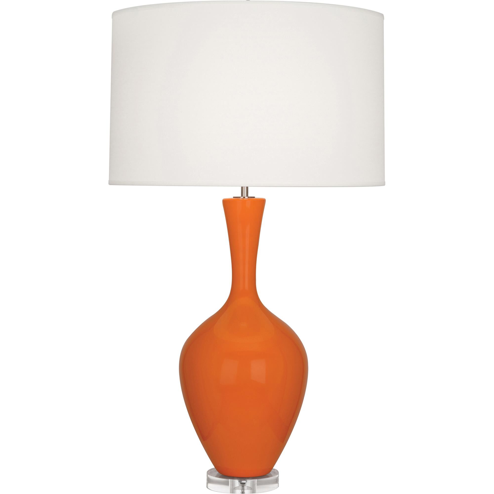 Shown in Pumpkin Glazed Ceramic finish and Fondine Fabric shade