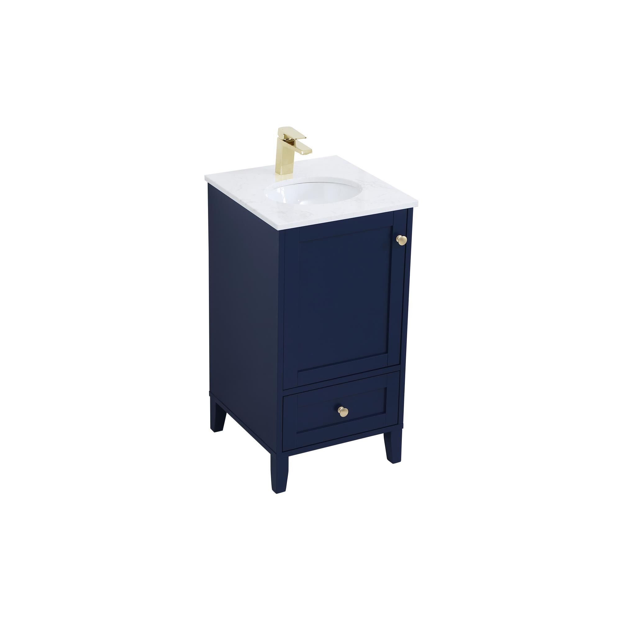 Shown in Blue And Gold With Calacatta Quartz finish
