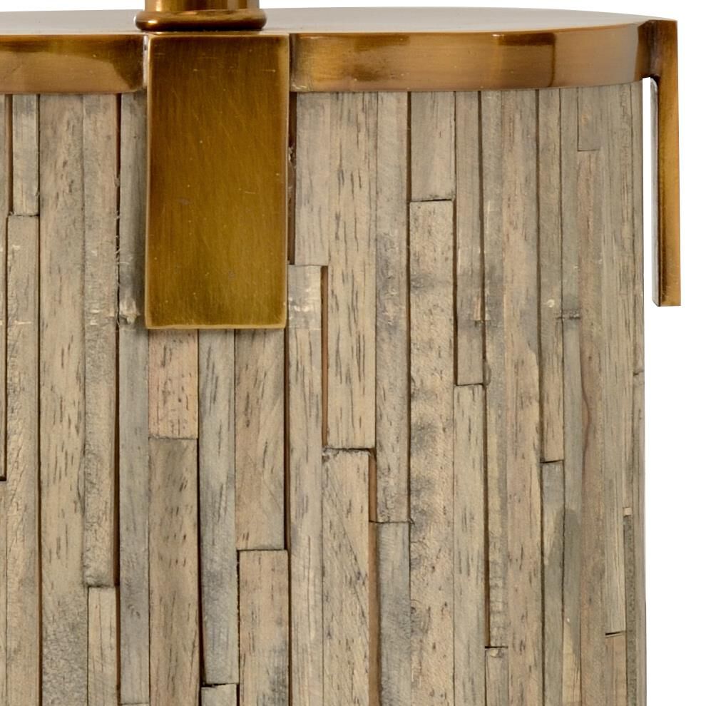 Shown in Driftwood-Antique Brass finish and Tan shade