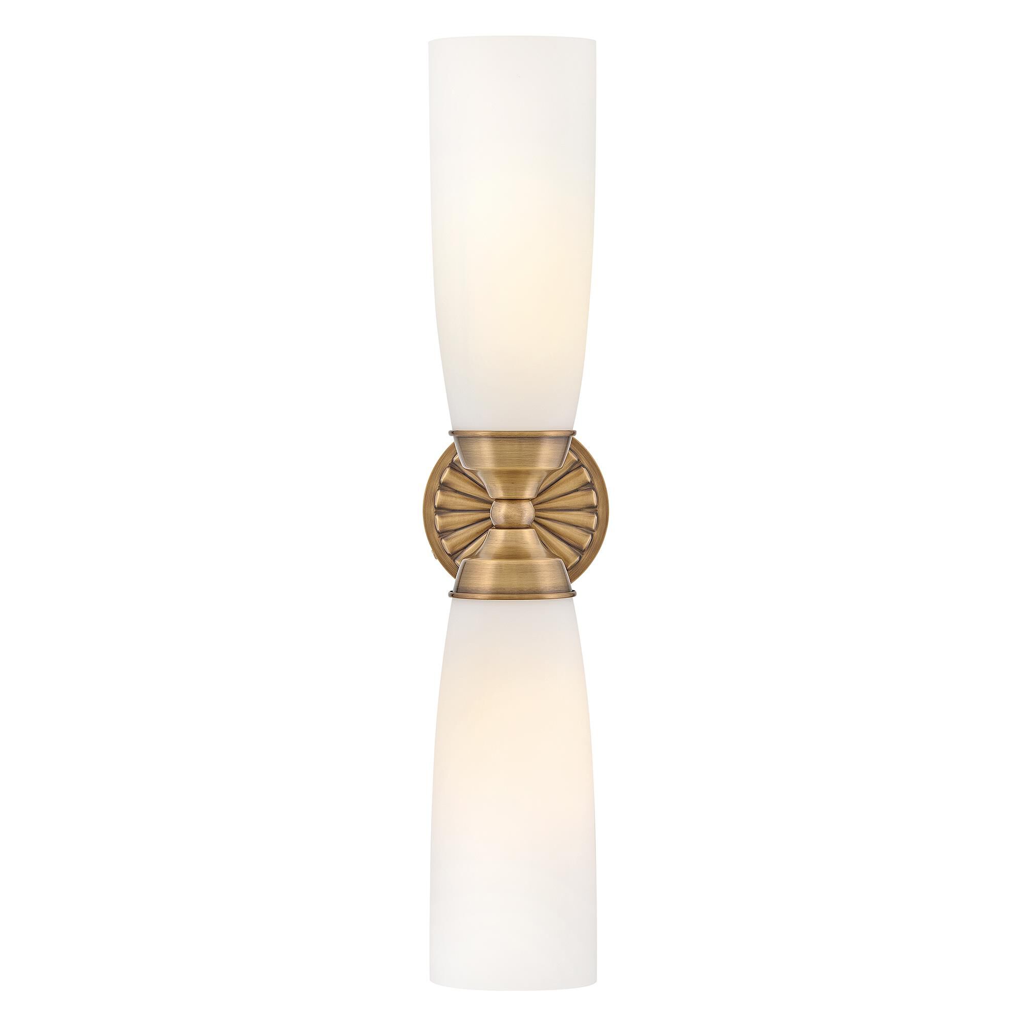Shown in Heritage Brass finish and Etched Opal glass
