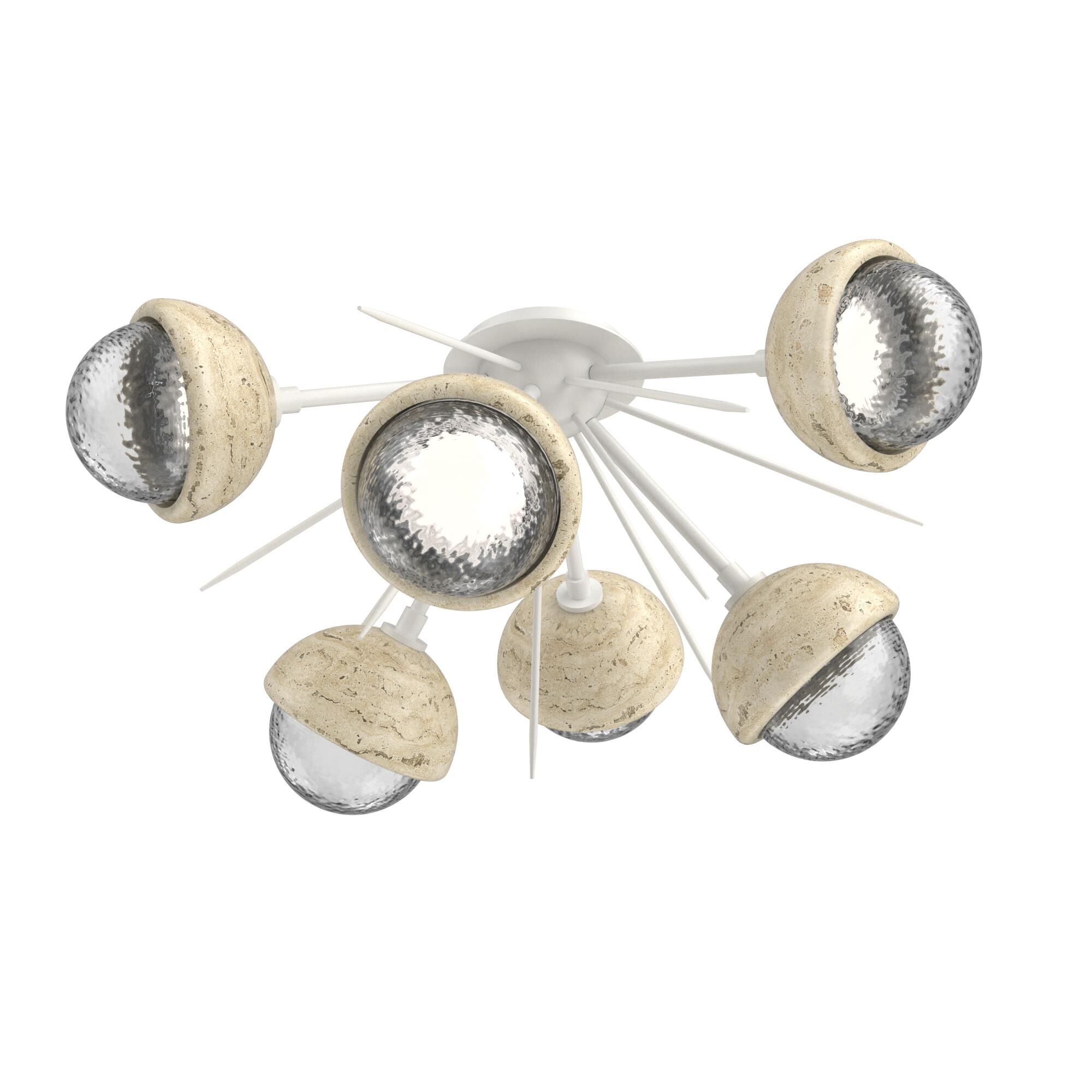 Shown in Salt White finish and Clear glass and Travertine Stone accent