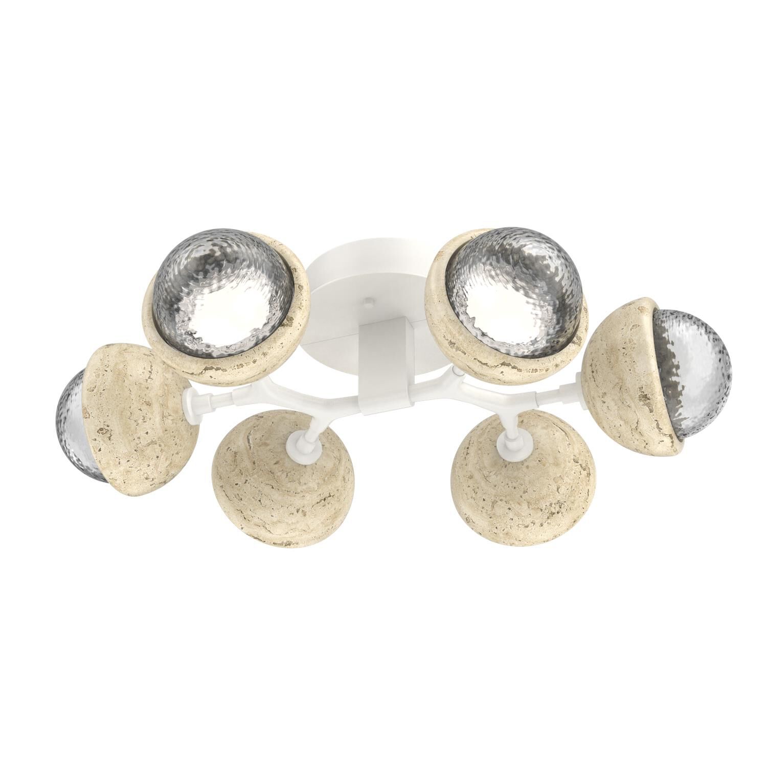 Shown in Salt White finish and Clear glass and Travertine Stone accent