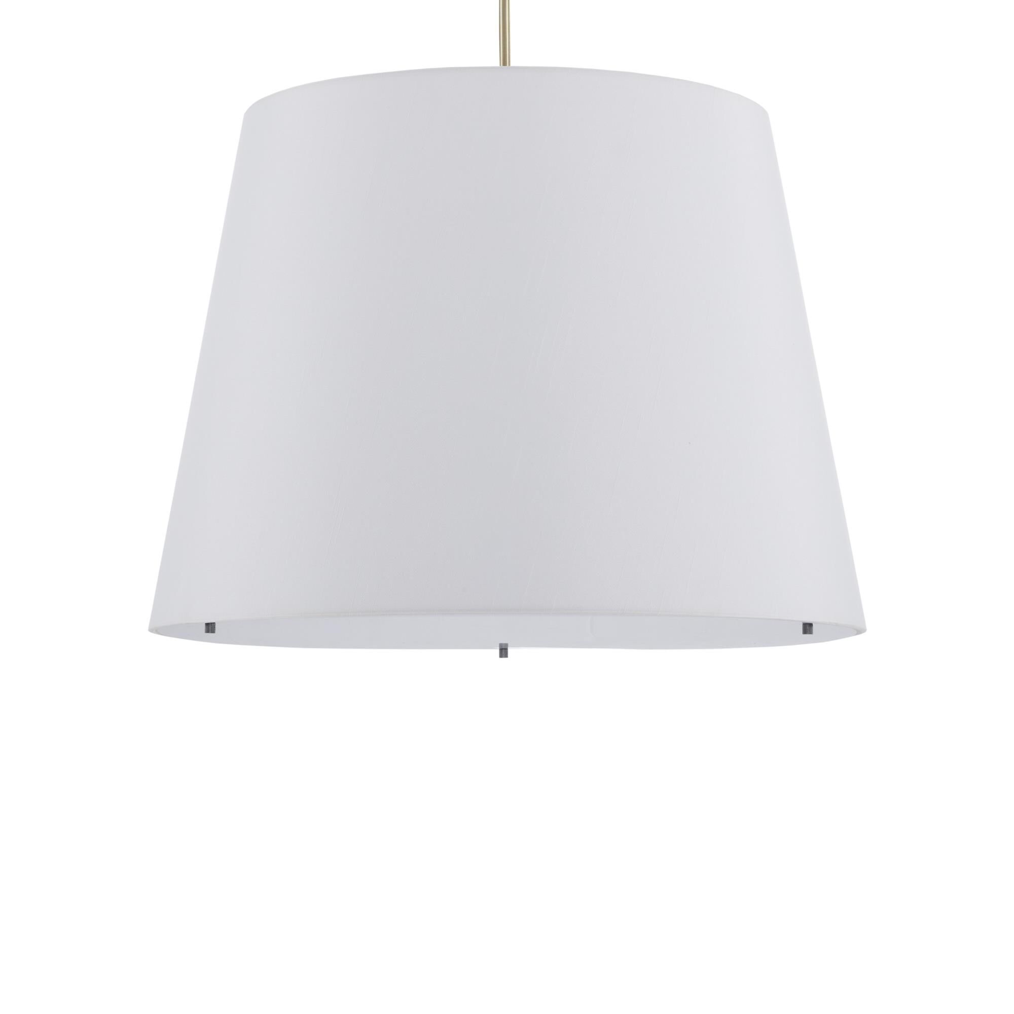 Shown in Antique Brass/White finish and Off White Shantung shade