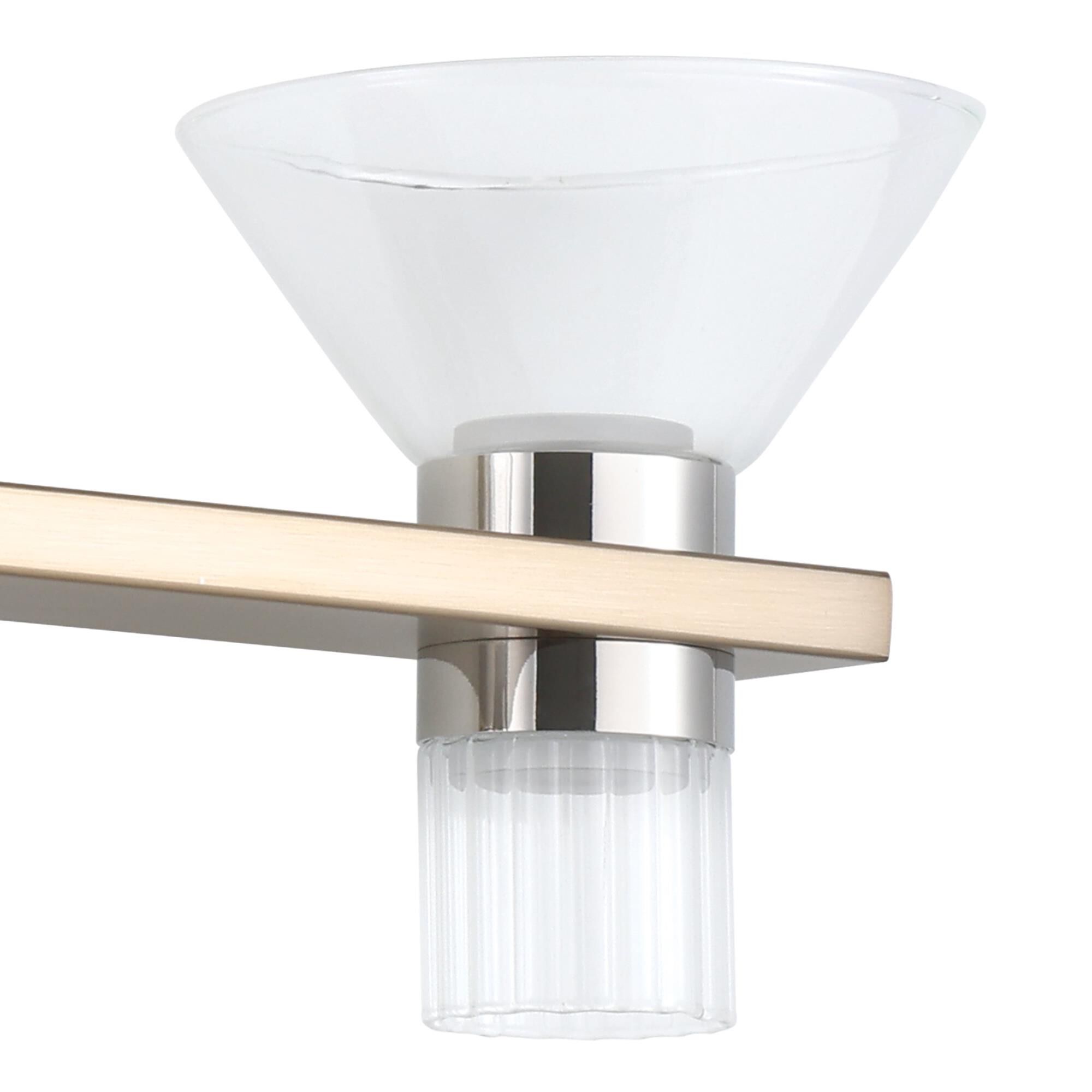 Shown in Champagne Gold finish and Clear, Clear Ribbed glass