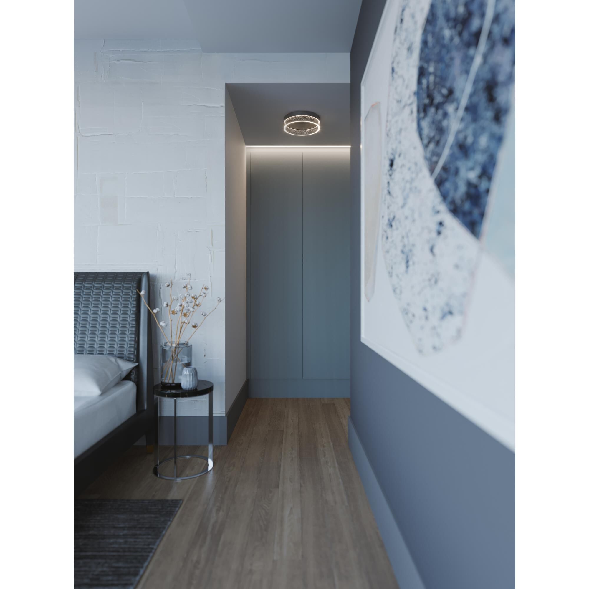 Shown in Satin Nickel finish and Clear Bubble Acrylic shade