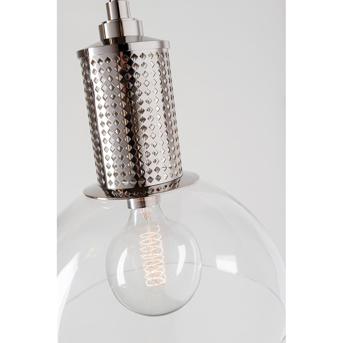 Shown in Polished Nickel finish and Clear glass