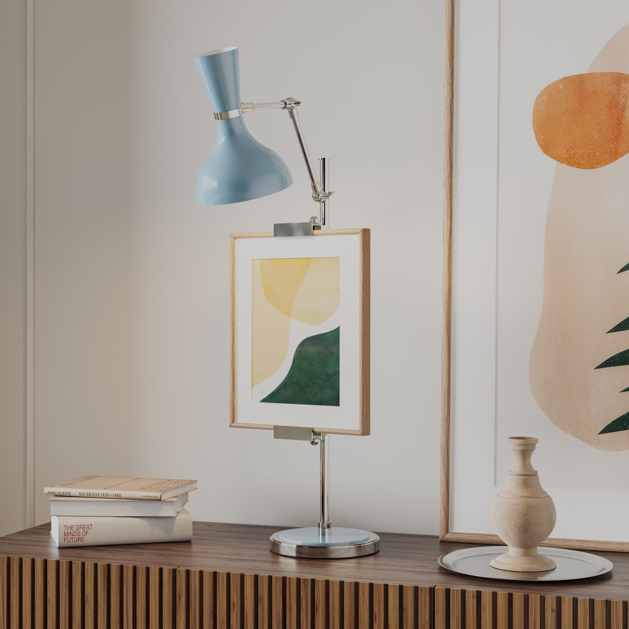 Shown in Polished Nickel finish and Baby Blue shade