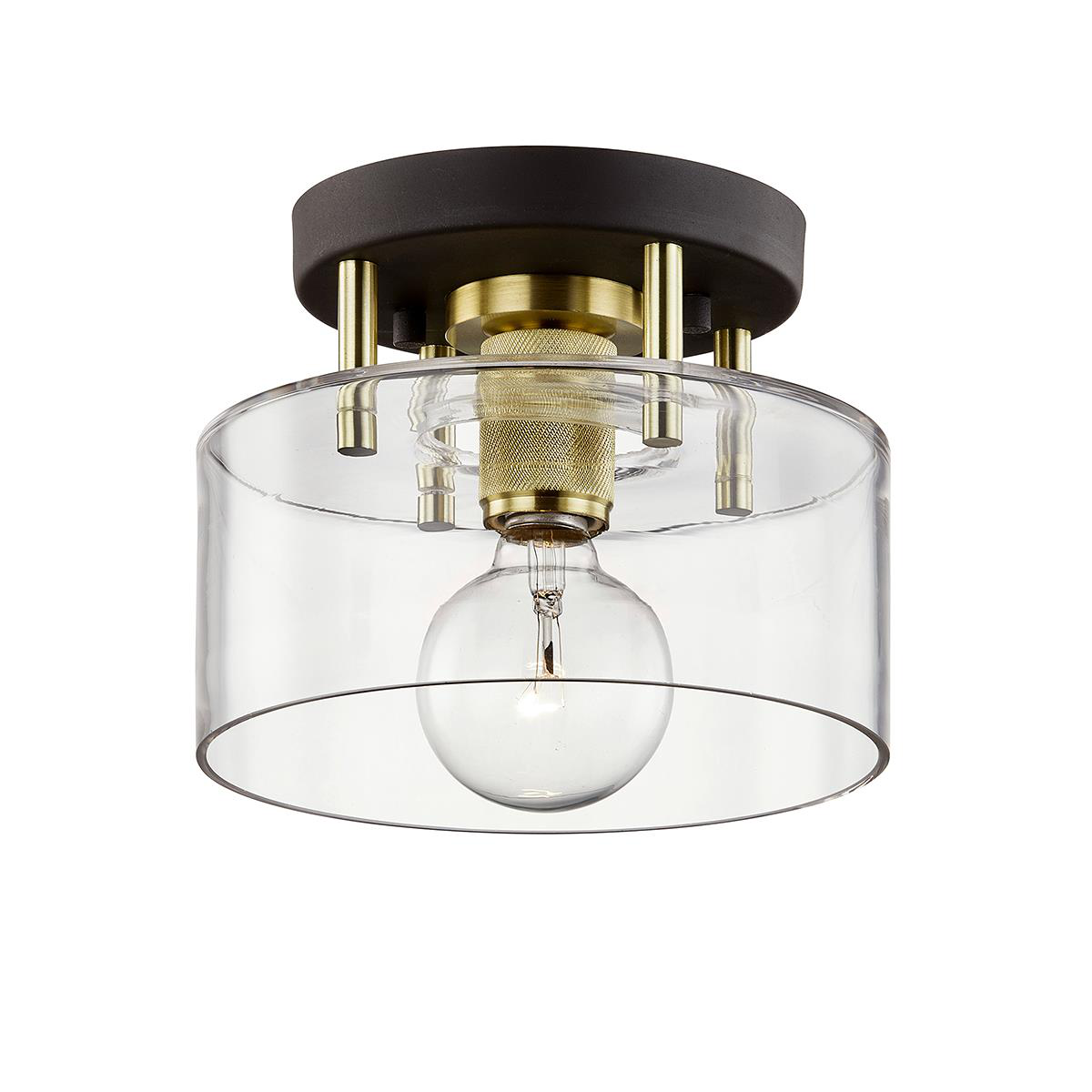 Shown in Bronze And Brass finish and Clear glass and Glass shade