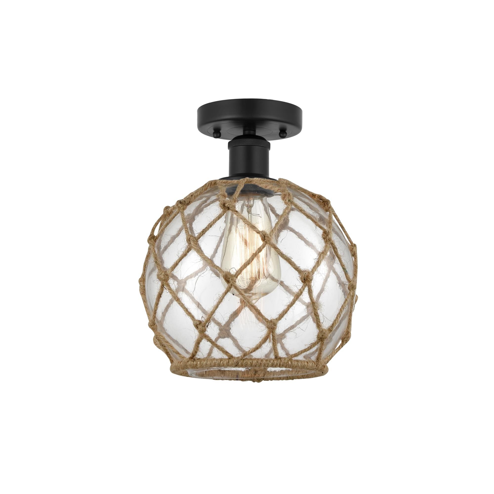 Shown in Matte Black, Clear Glass With Brown Rope finish and Clear glass and Clear Glass With Brown Rope Glass And Rope shade