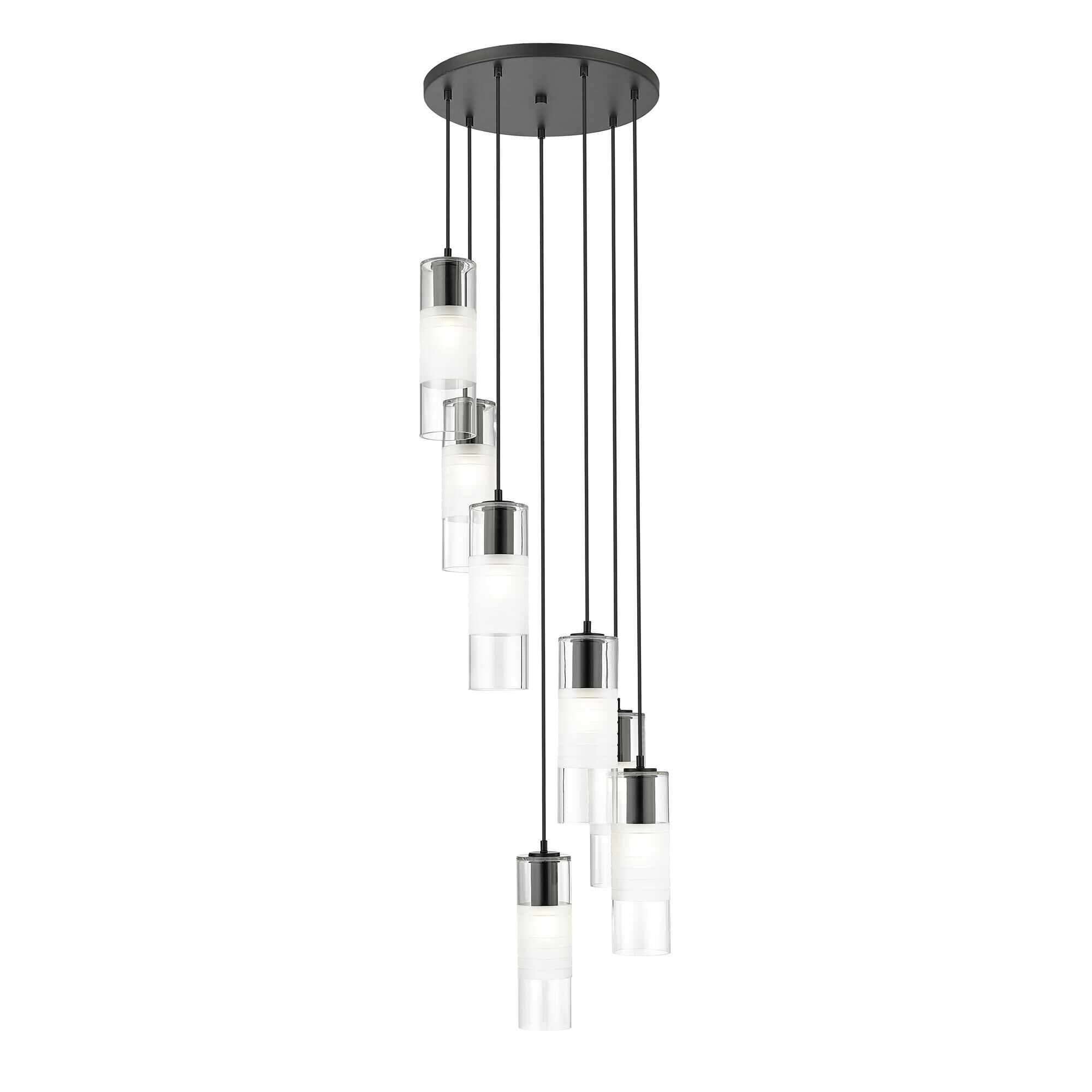 Shown in Matte Black finish and Clear+frosted glass and Clear+frosted shade