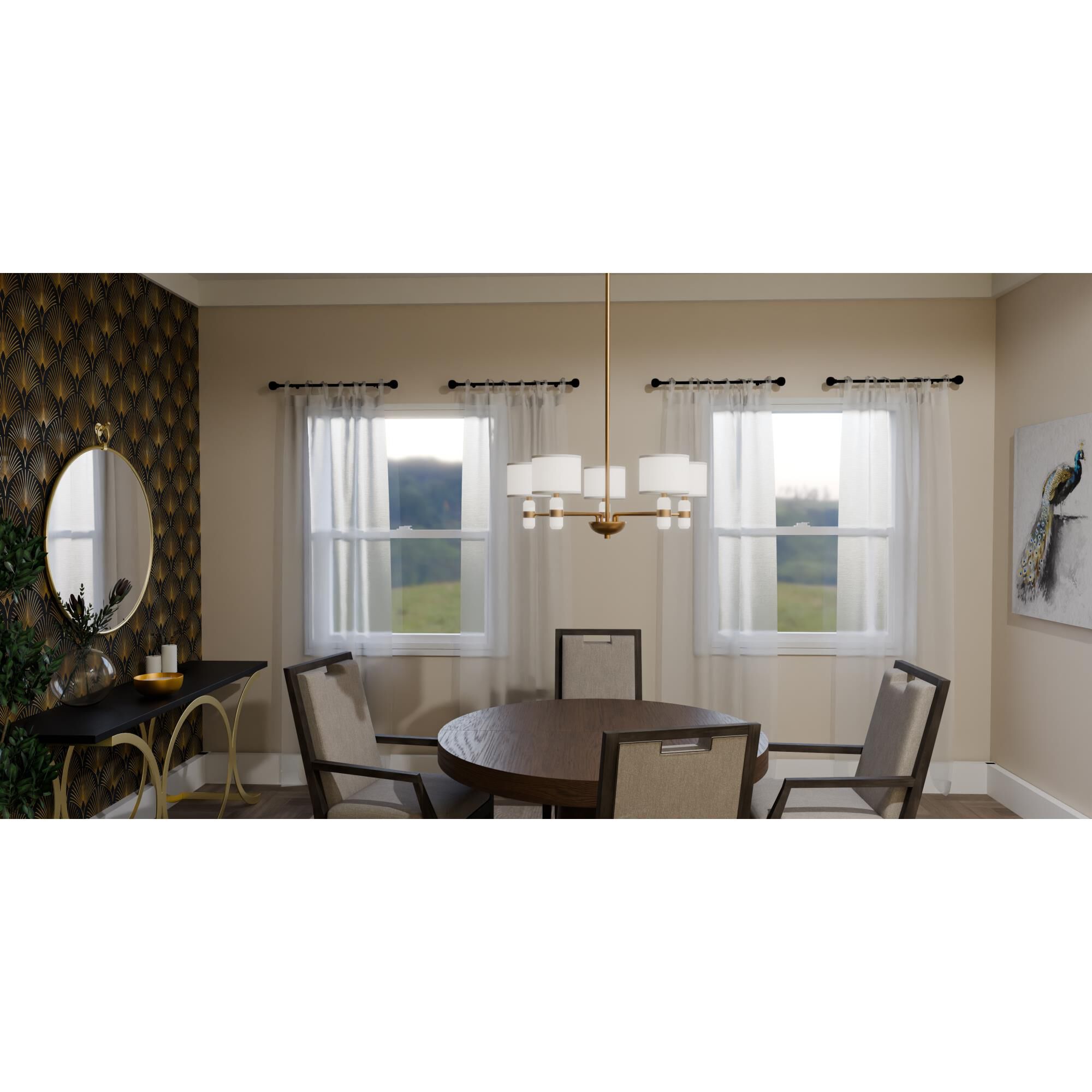 Shown in Brushed Weathered Brass finish and Egg Shell Fabric shade