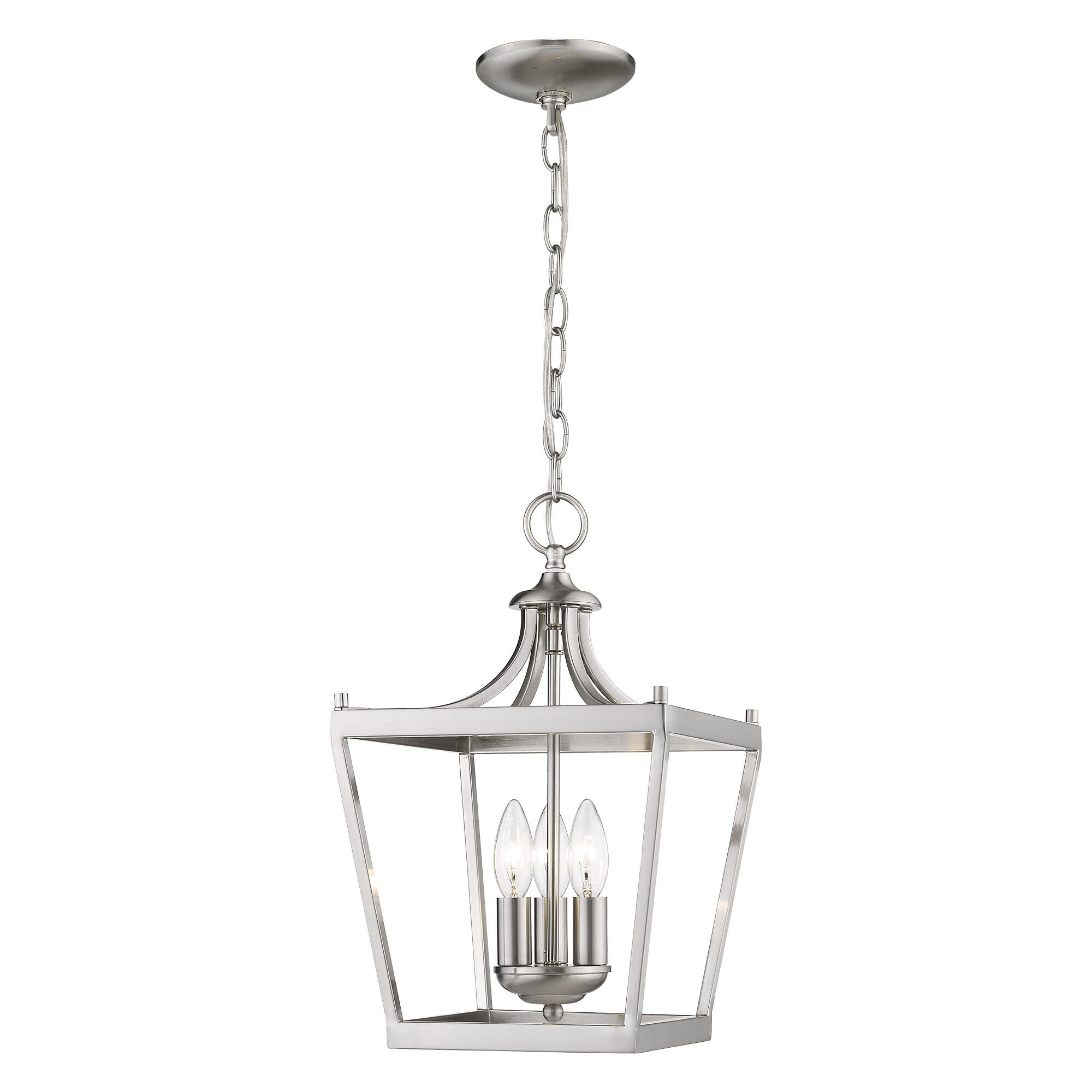 Shown in Satin Nickel finish and -- glass and -- shade