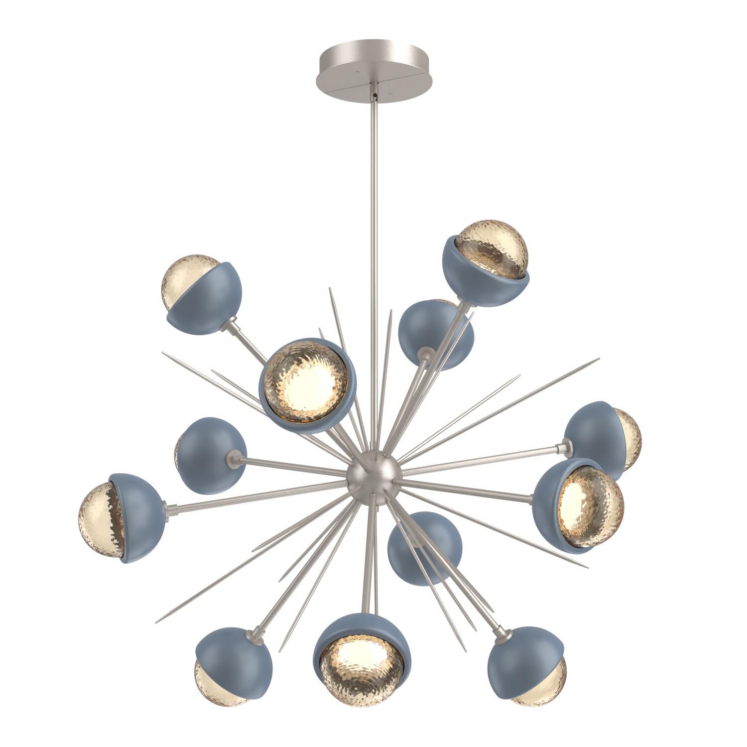 Shown in Beige Silver finish and Amber glass and Poppy Blue accent