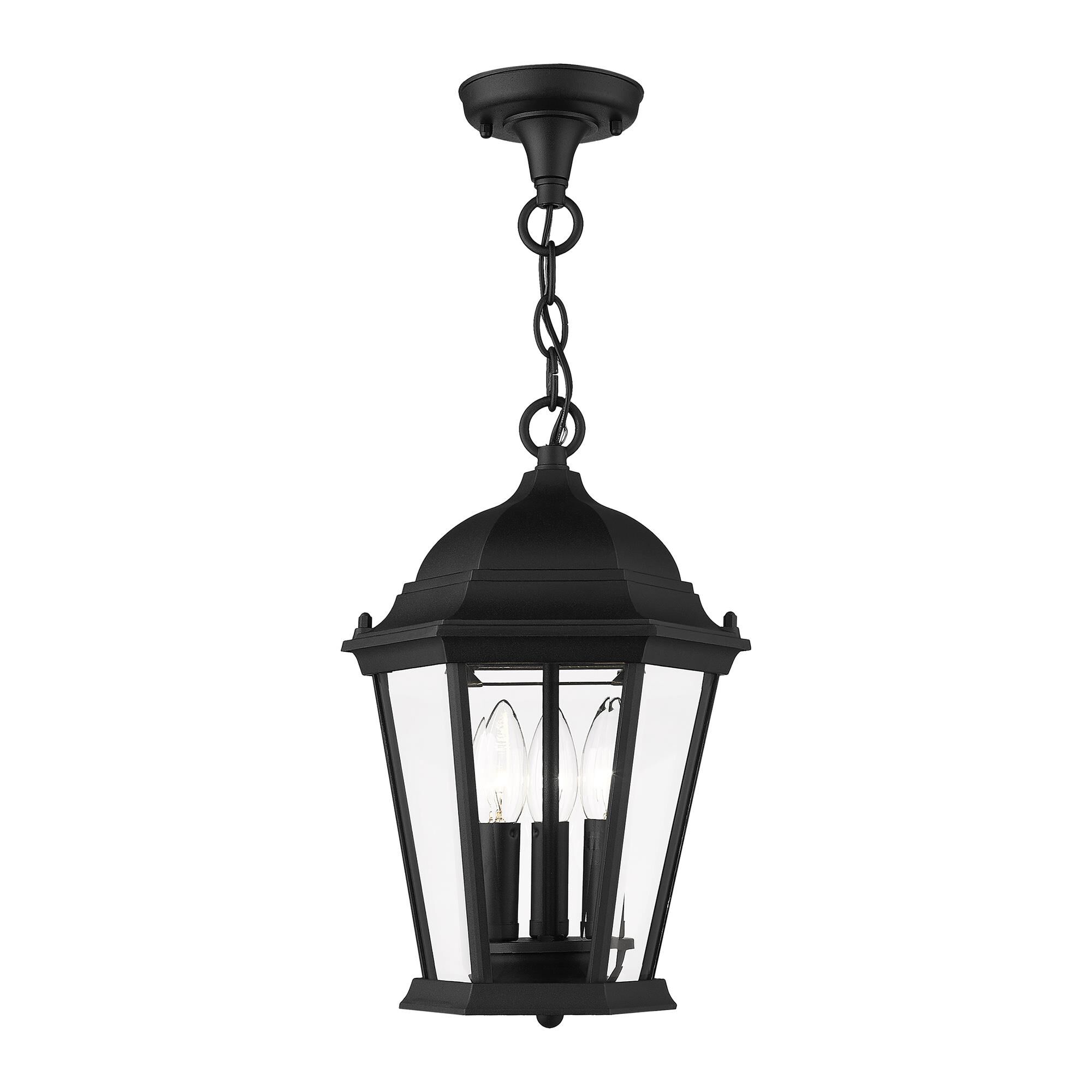 Shown in Textured Black finish and Clear Beveled glass and Clear Beveled Glass shade