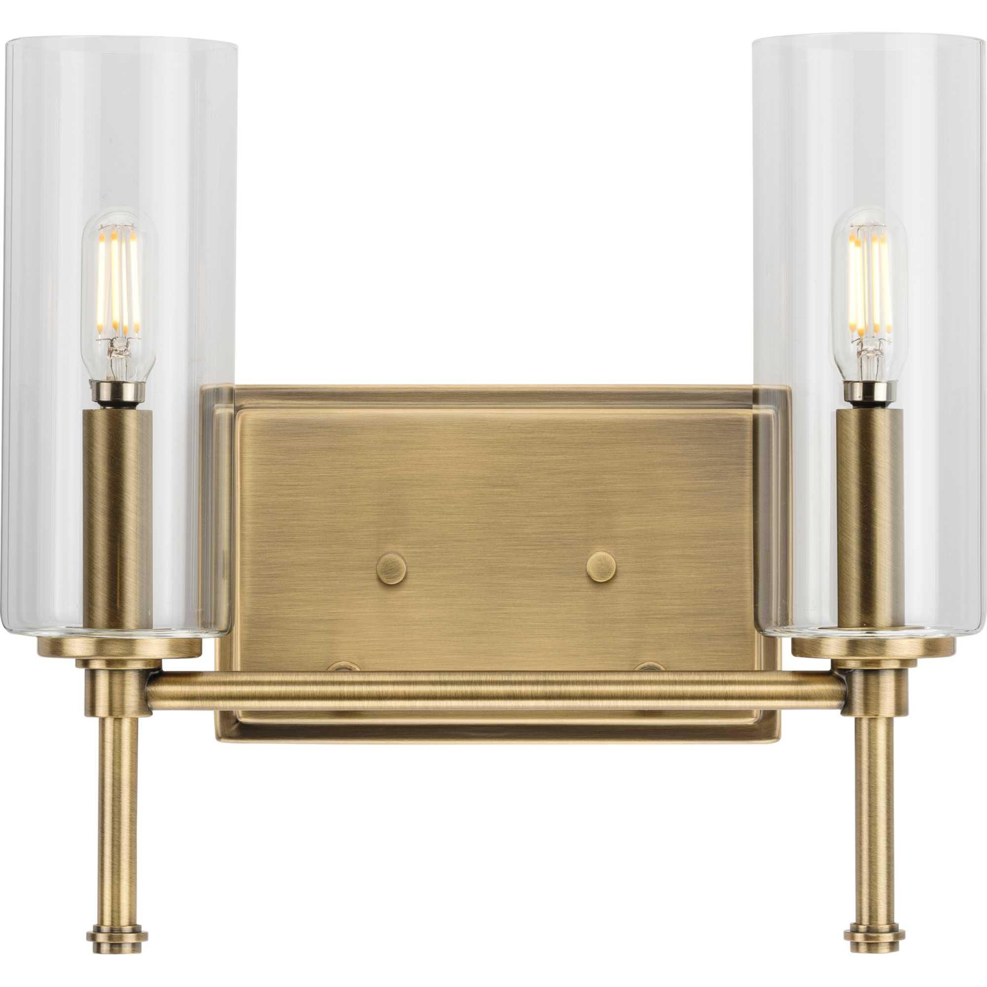 Shown in Vintage Brass finish and Clear glass