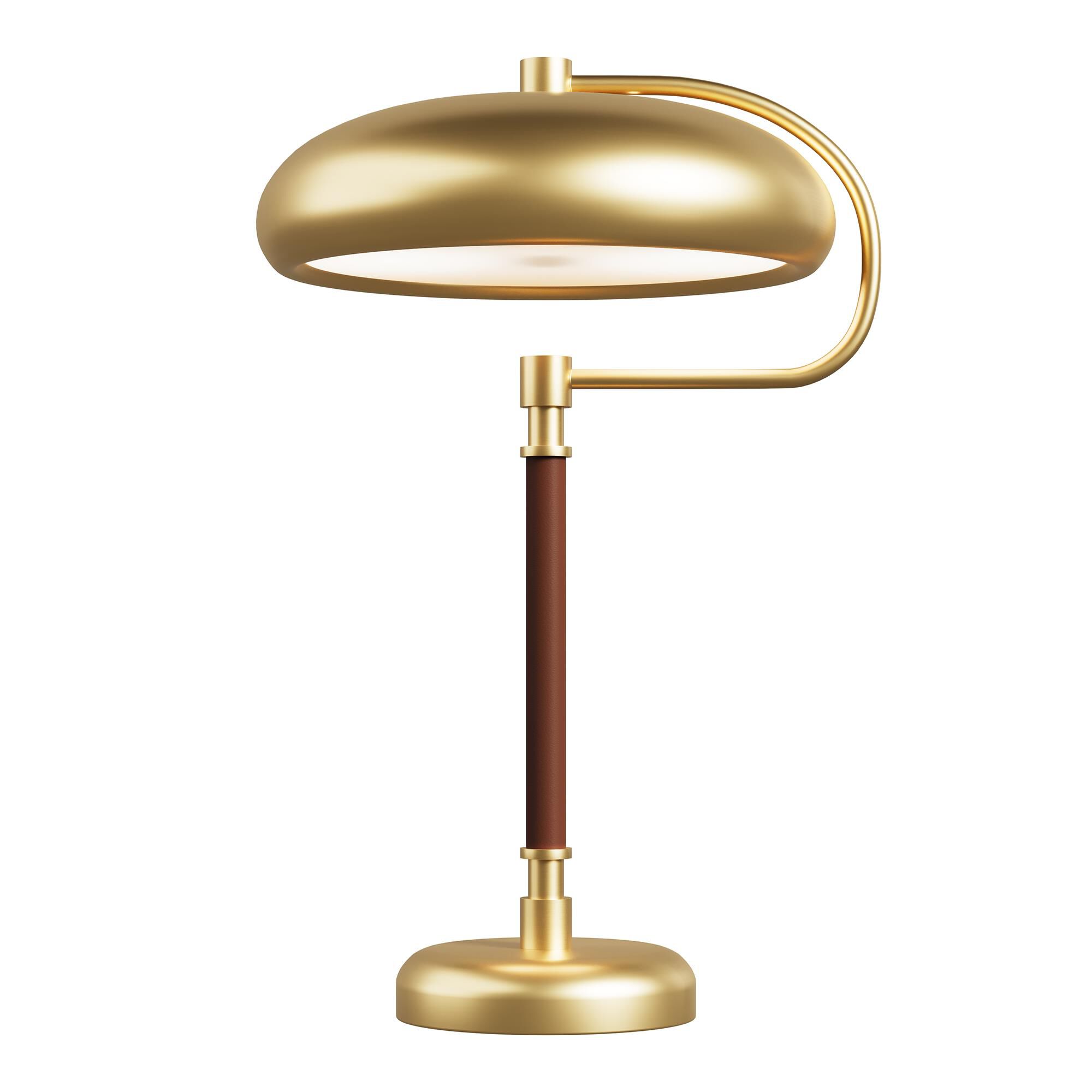Shown in Plated Brass finish and Brown Leather shade