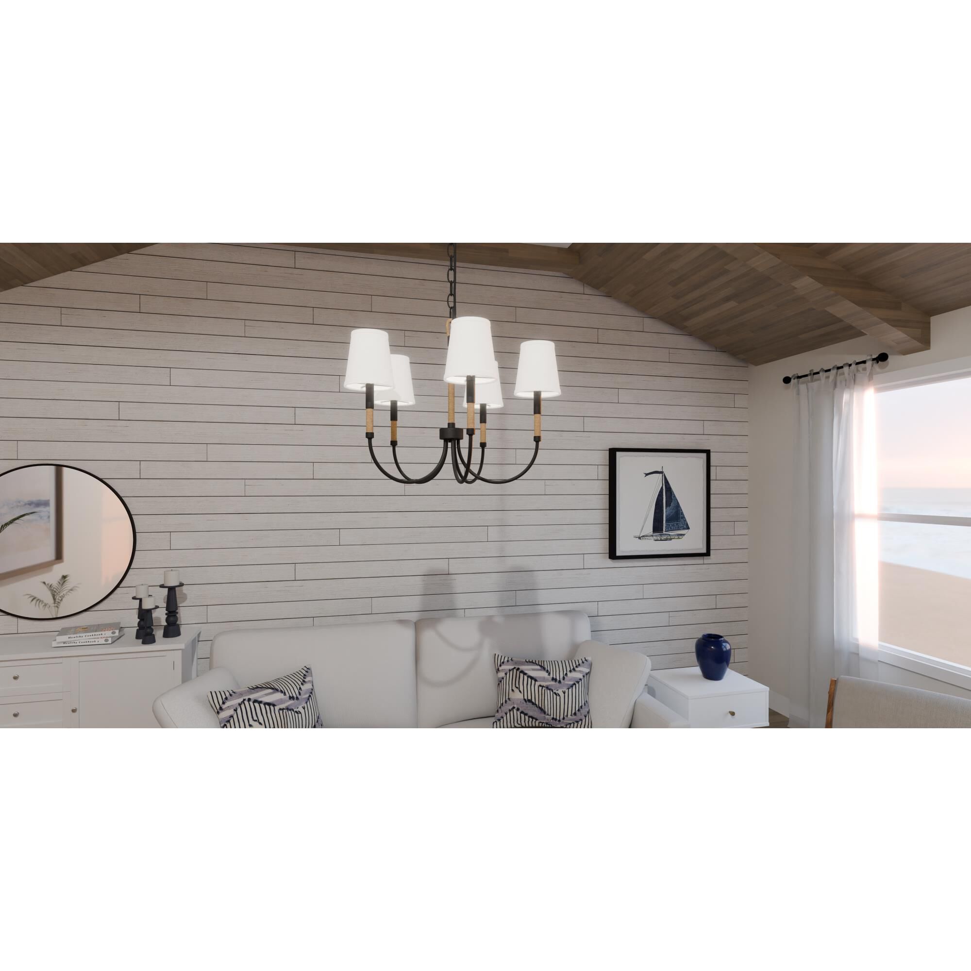 Shown in Matte Black finish and White Fabric shade