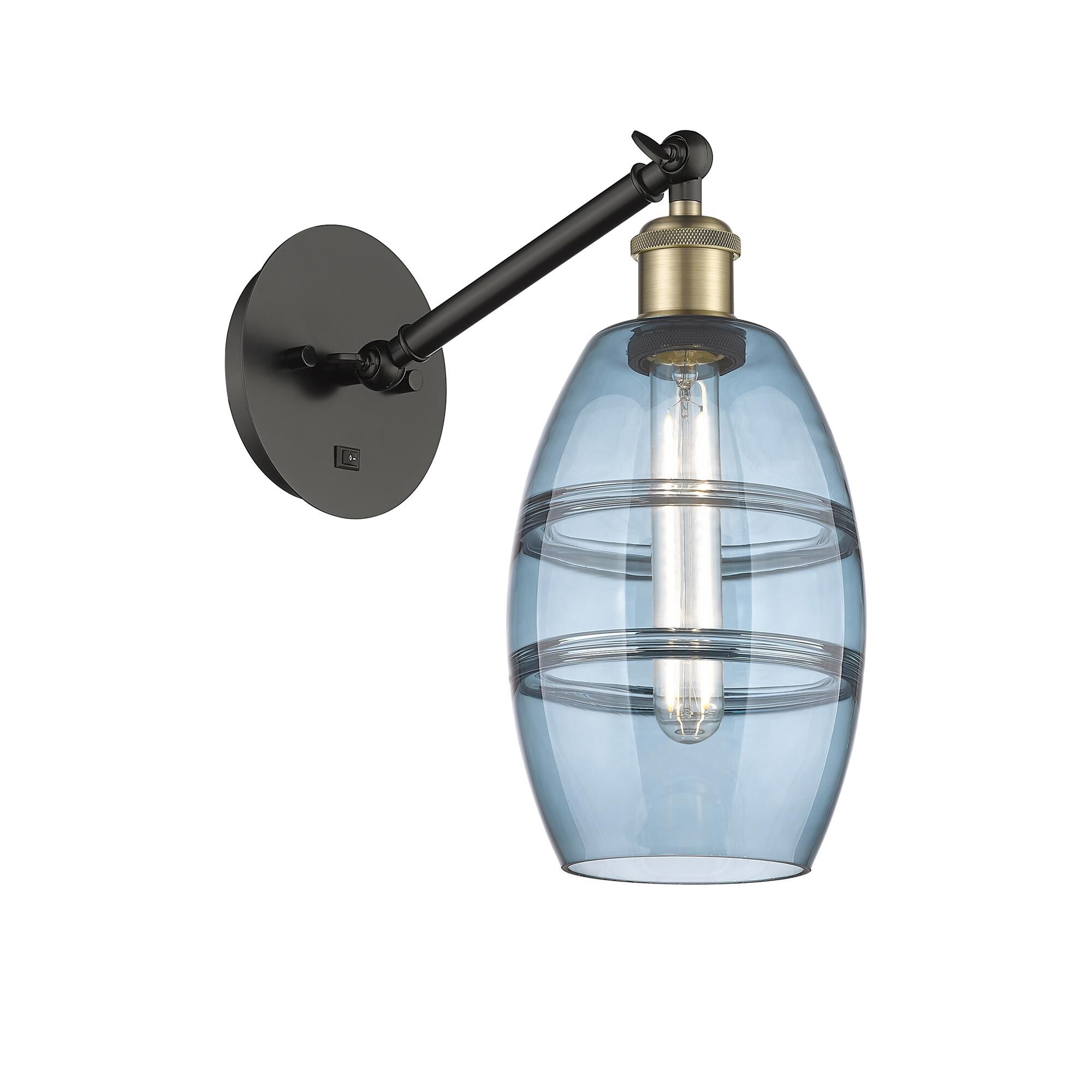 Shown in Black Antique Brass finish and Princess Blue glass