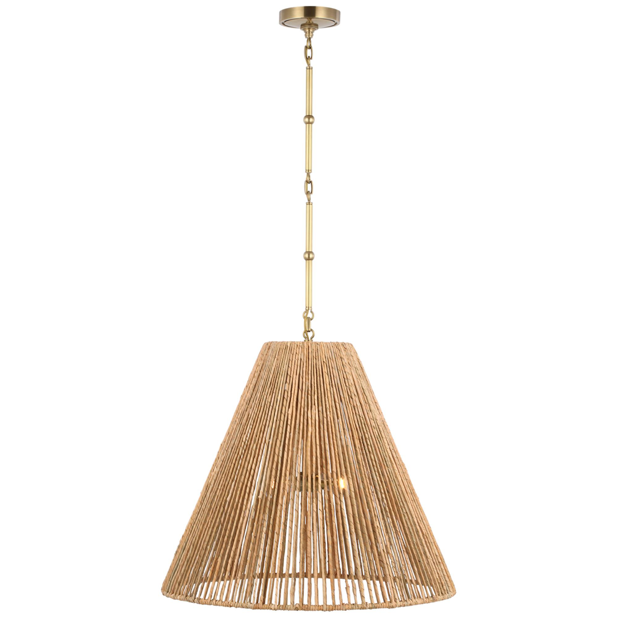 Shown in Hand-Rubbed Antique Brass finish and Natural Abaca shade