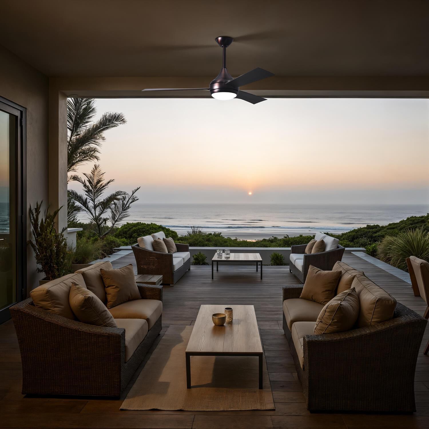 Donaire Outdoor Coastal Wet Rated 52 Inch Ceiling Fan with Light Kit by Matthews Fan Company