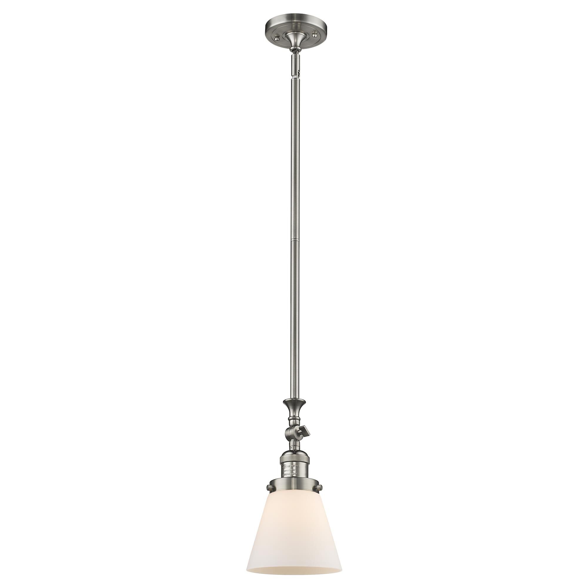 Shown in Brushed Satin Nickel finish and Matte White Cased glass