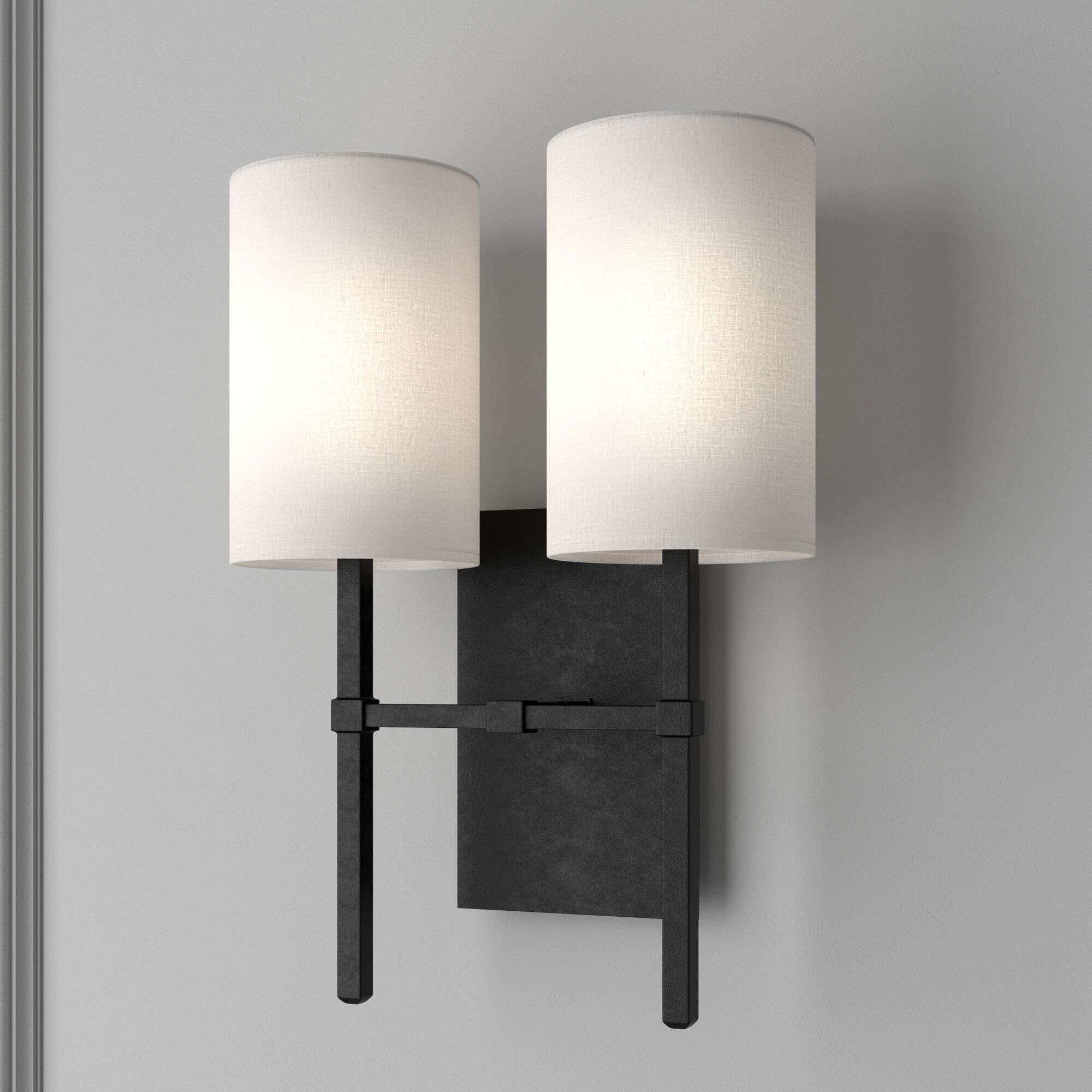 Shown in Black Forged finish and Silk glass and White shade
