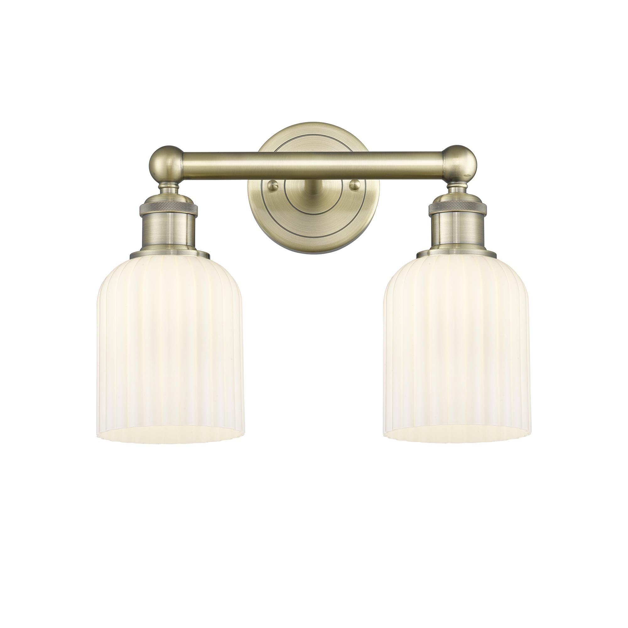 Shown in Antique Brass finish and Gloss White glass