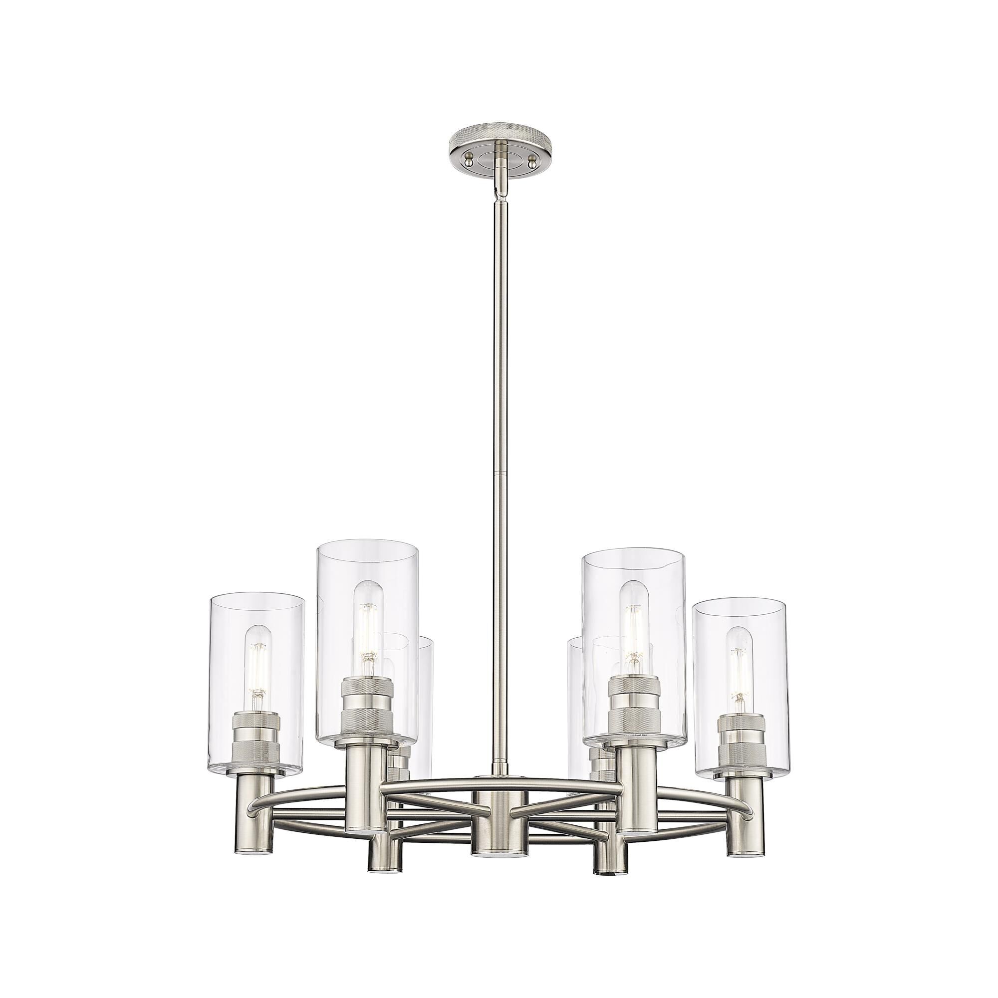 Shown in Satin Nickel finish and Clear glass and Clear Glass shade