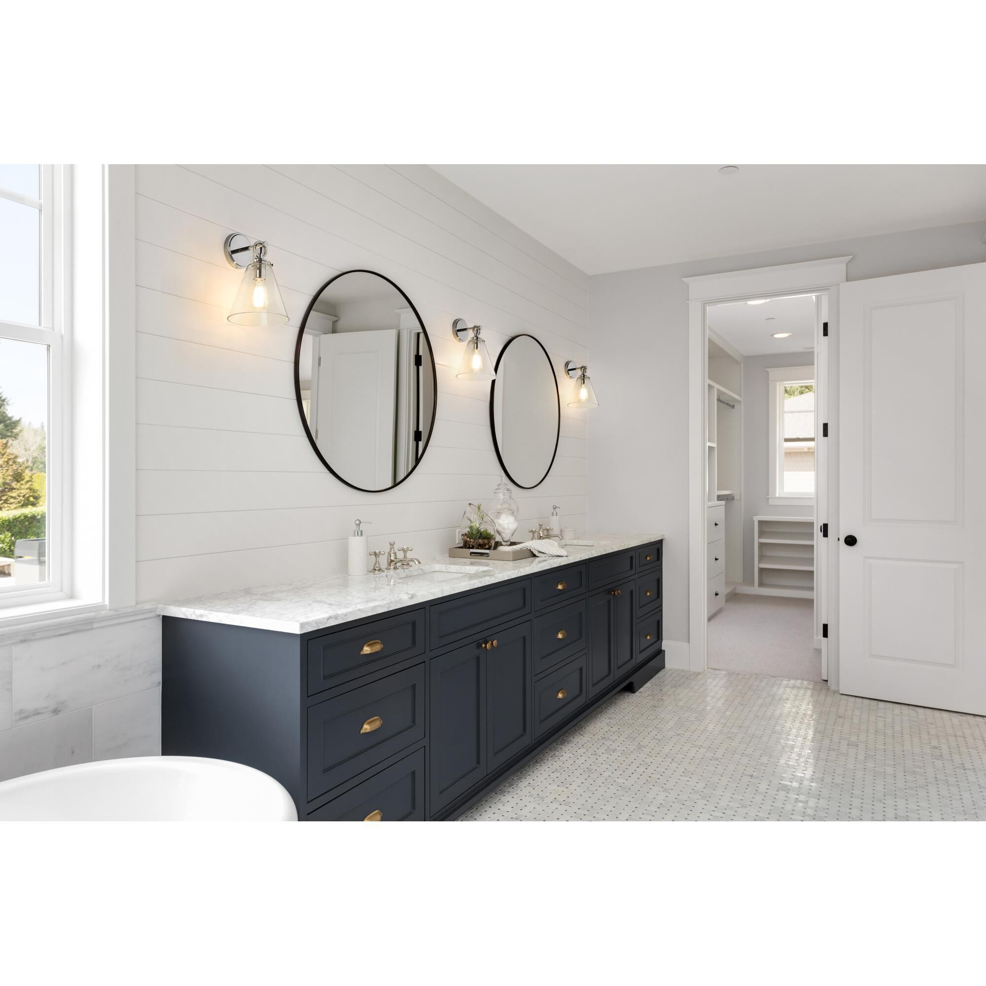 Shown in Polished Nickel finish and Glass shade