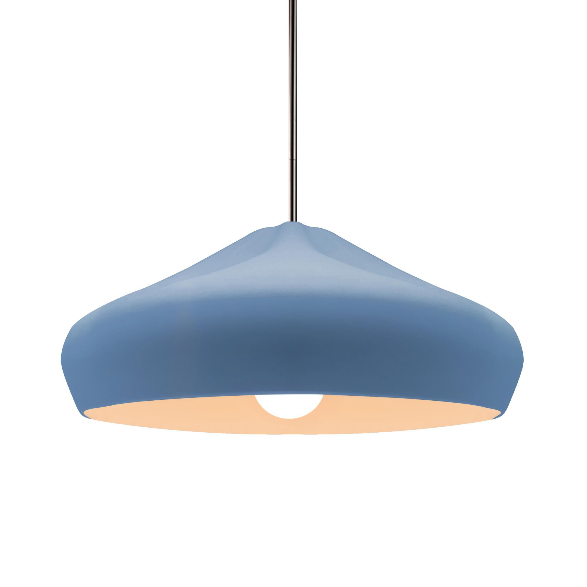 Shown in Brushed Nickel finish and Sky Blue shade