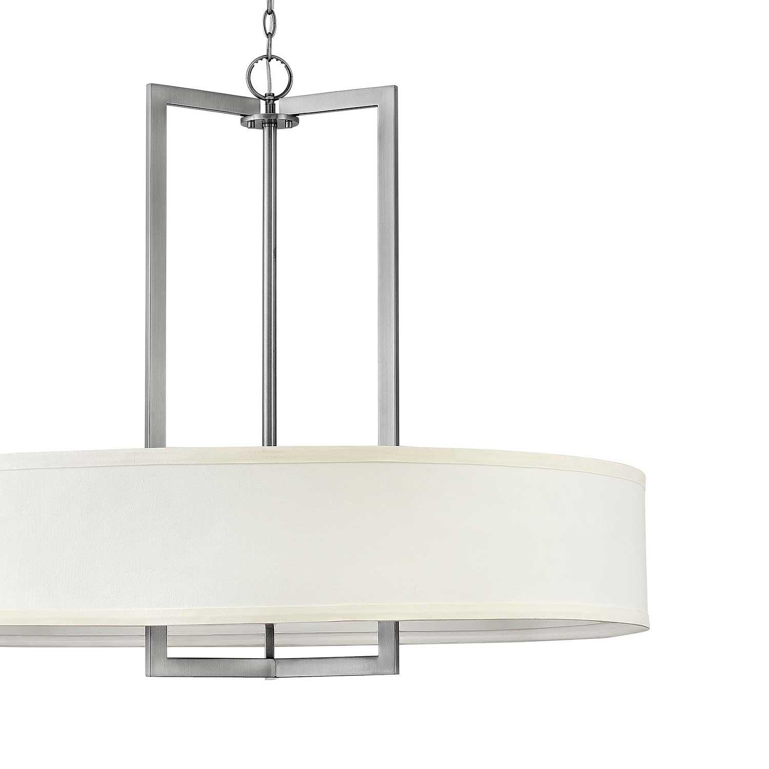 Shown in Antique Nickel finish and Off-White Linen Hardback shade