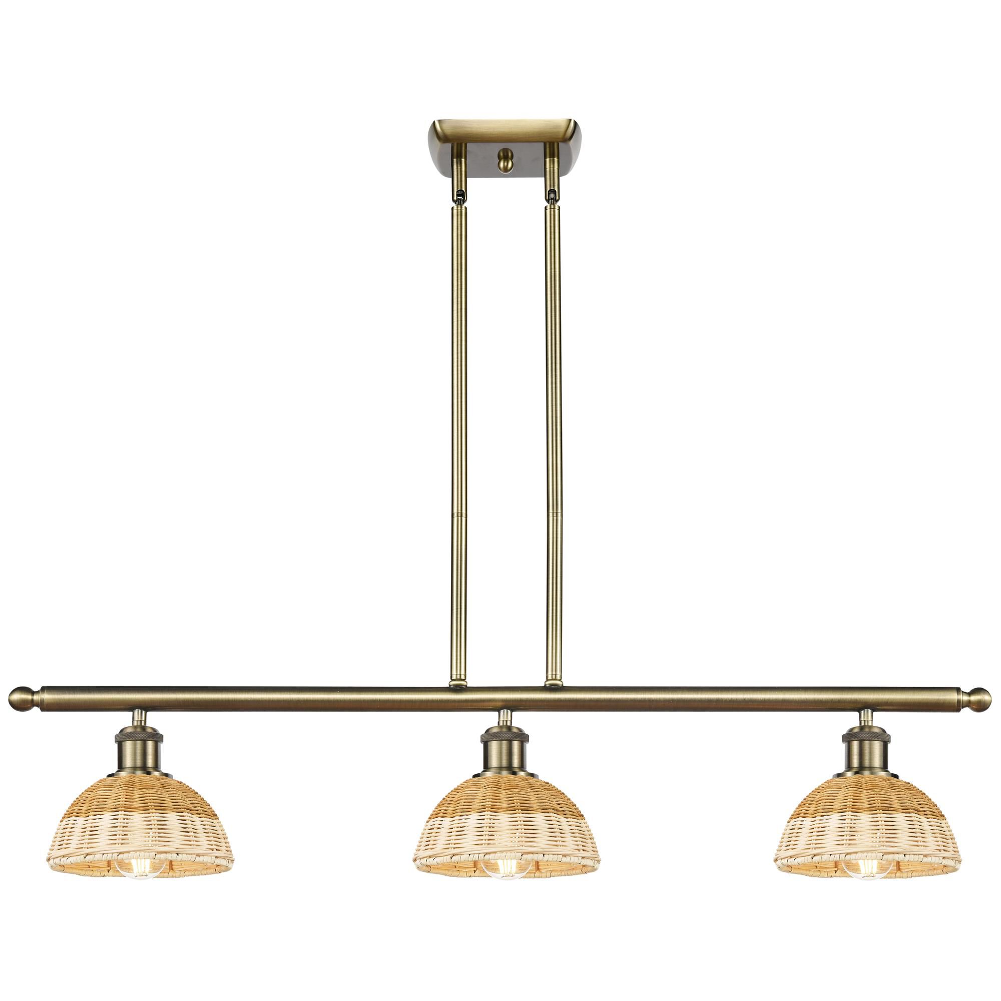 Shown in Antique Brass finish and Natural shade