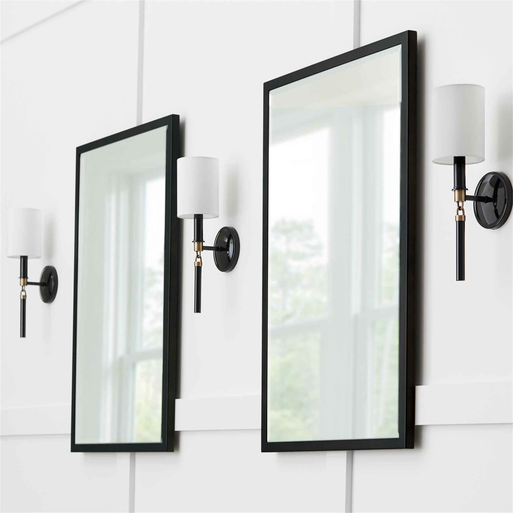 Shown in Glossy Black And Aged Brass finish and 700 glass and White Fabric Stay-Straight shade